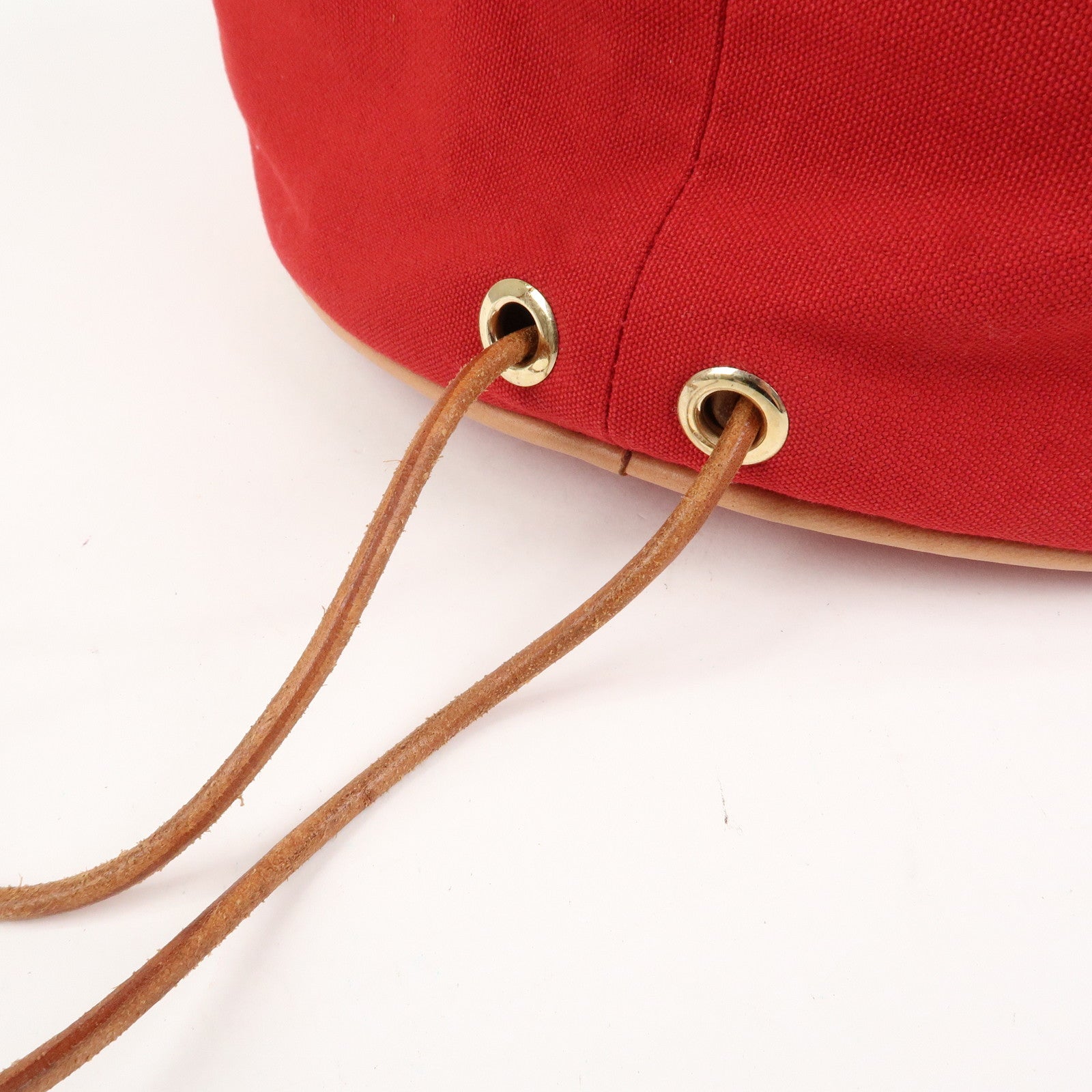 HERMES Canvas Leather Polochon Mimile PM Drawstring Bag Red