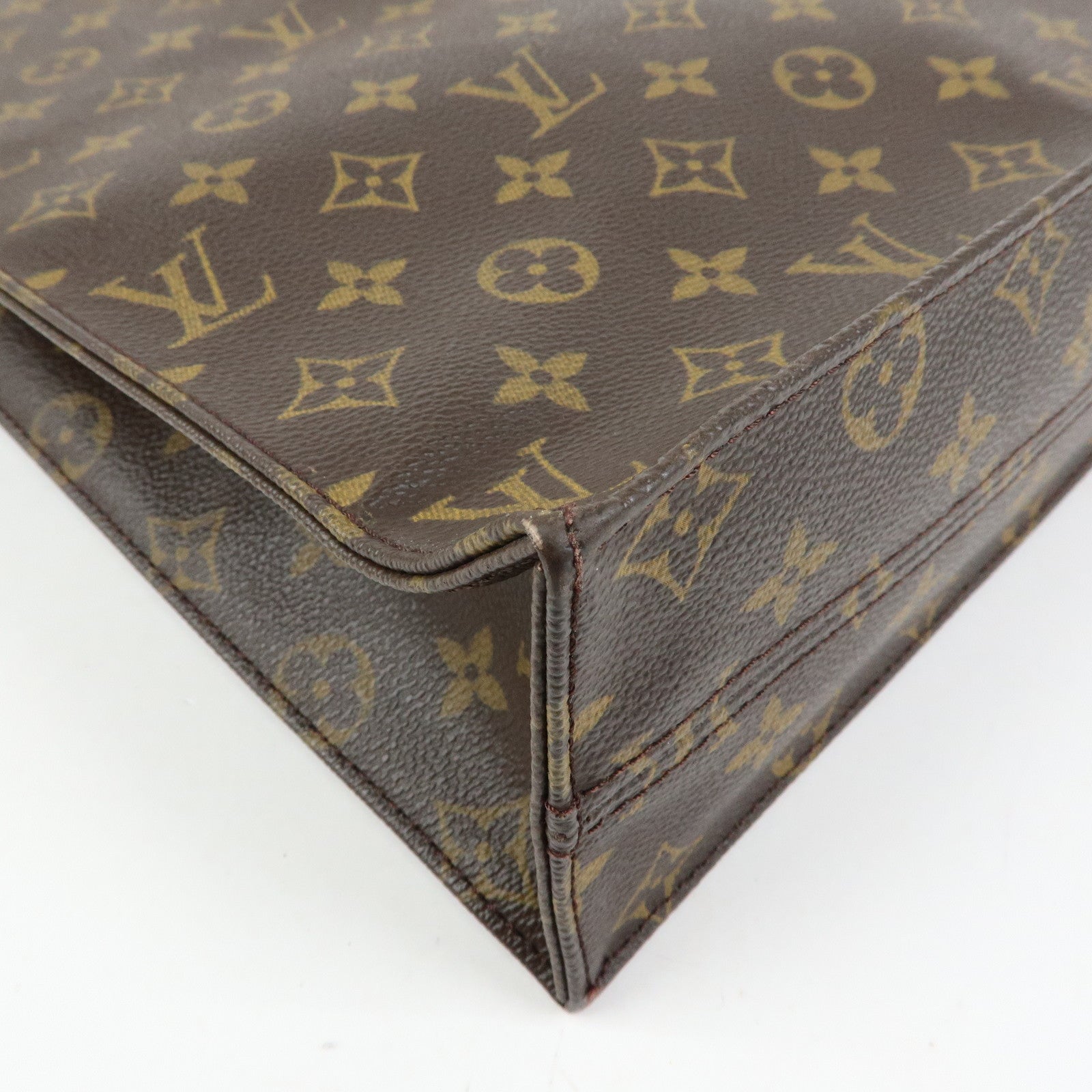 Louis Vuitton Monogram Sac Plat Tote Bag Hand Bag Brown M51140