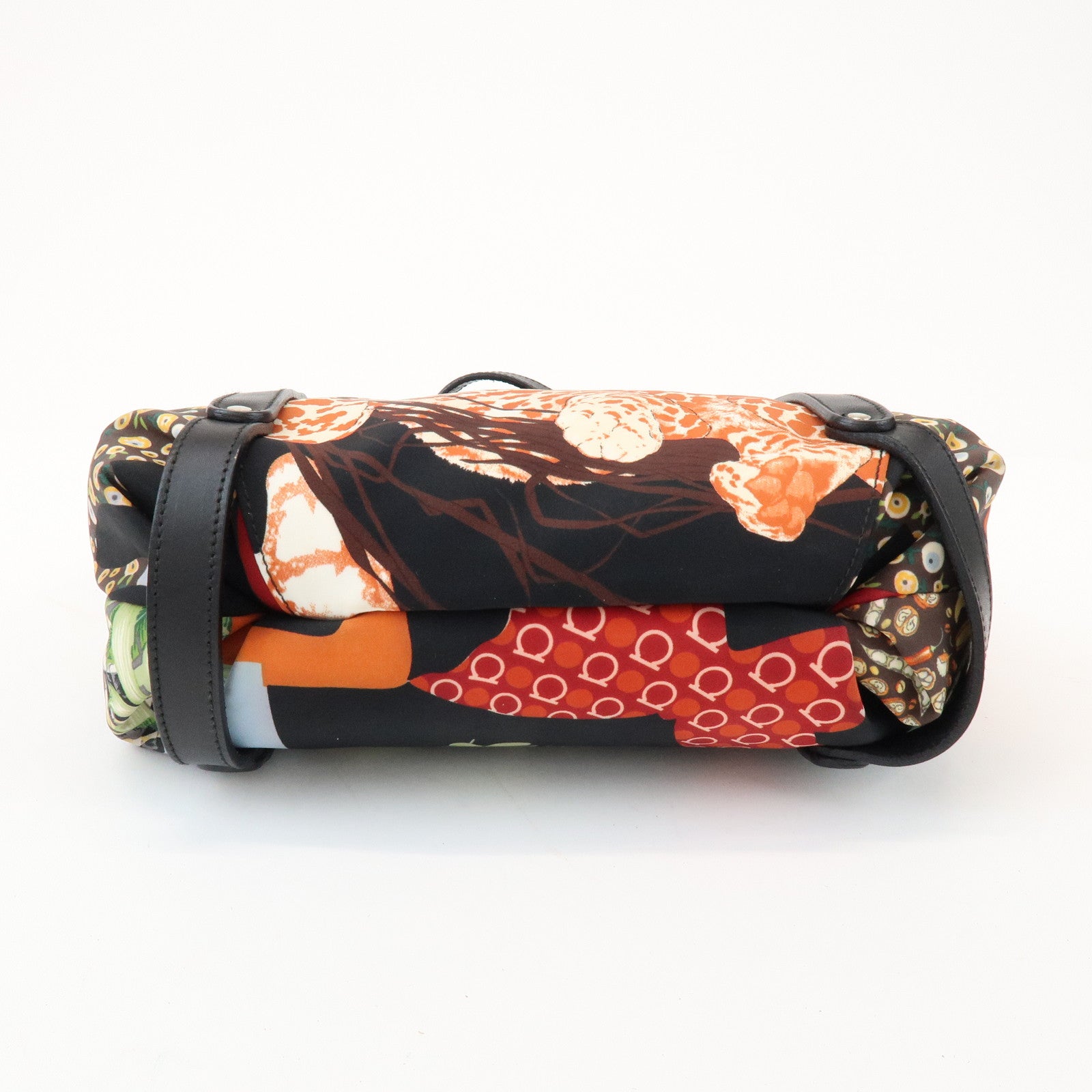 Ferragamo Nylon Leather Shoulder Bag Black Multicolor Animal
