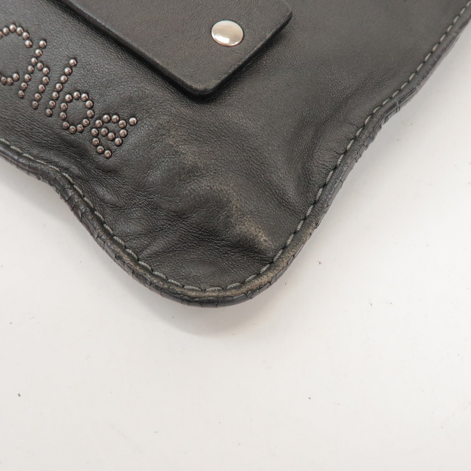 Chloe Leather Drawstring Tote Bag Shoulder Bag Hand Bag Black Studs