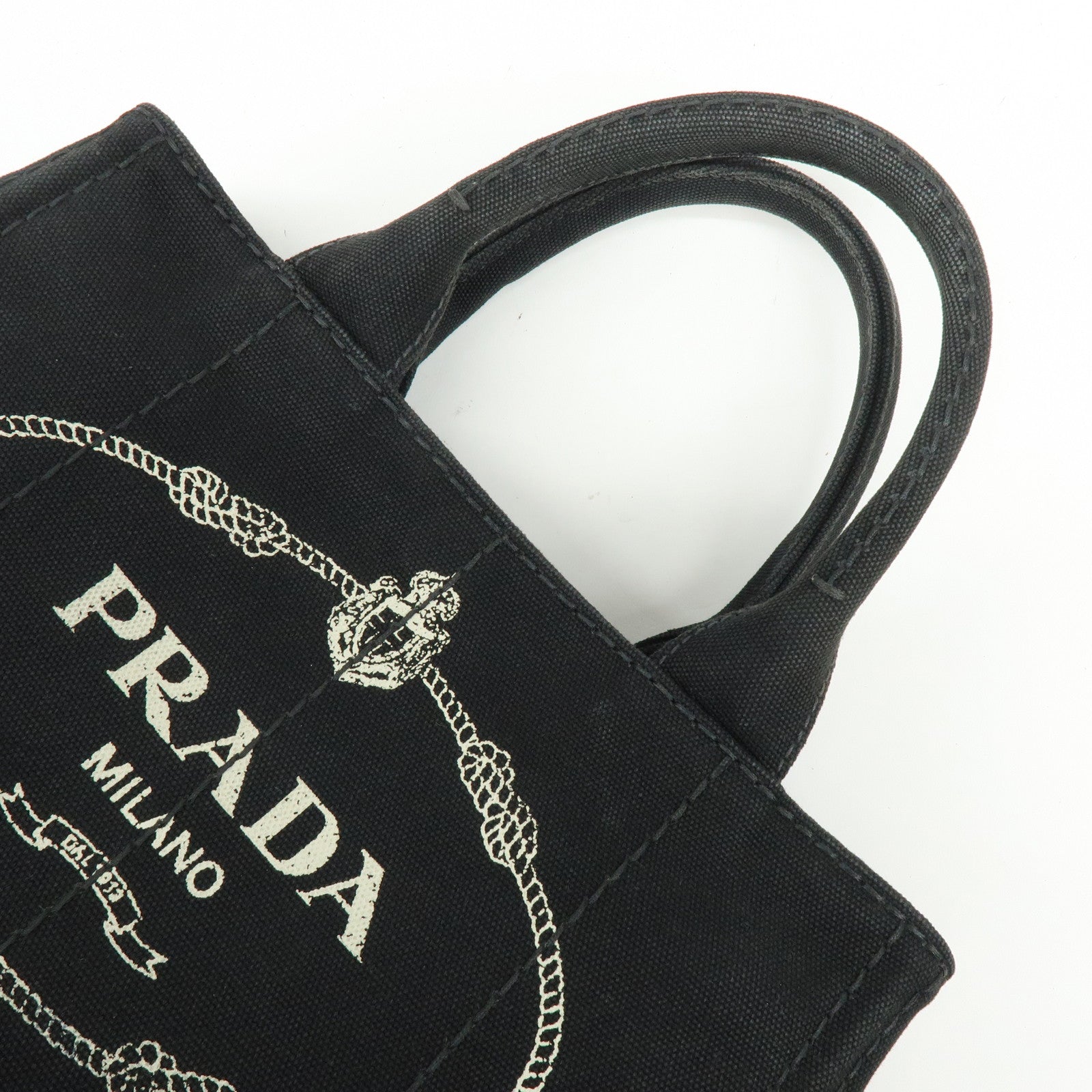 PRADA Triangle Logo Canapa Mini Canvas 2Way Hand Bag Black 1BG439