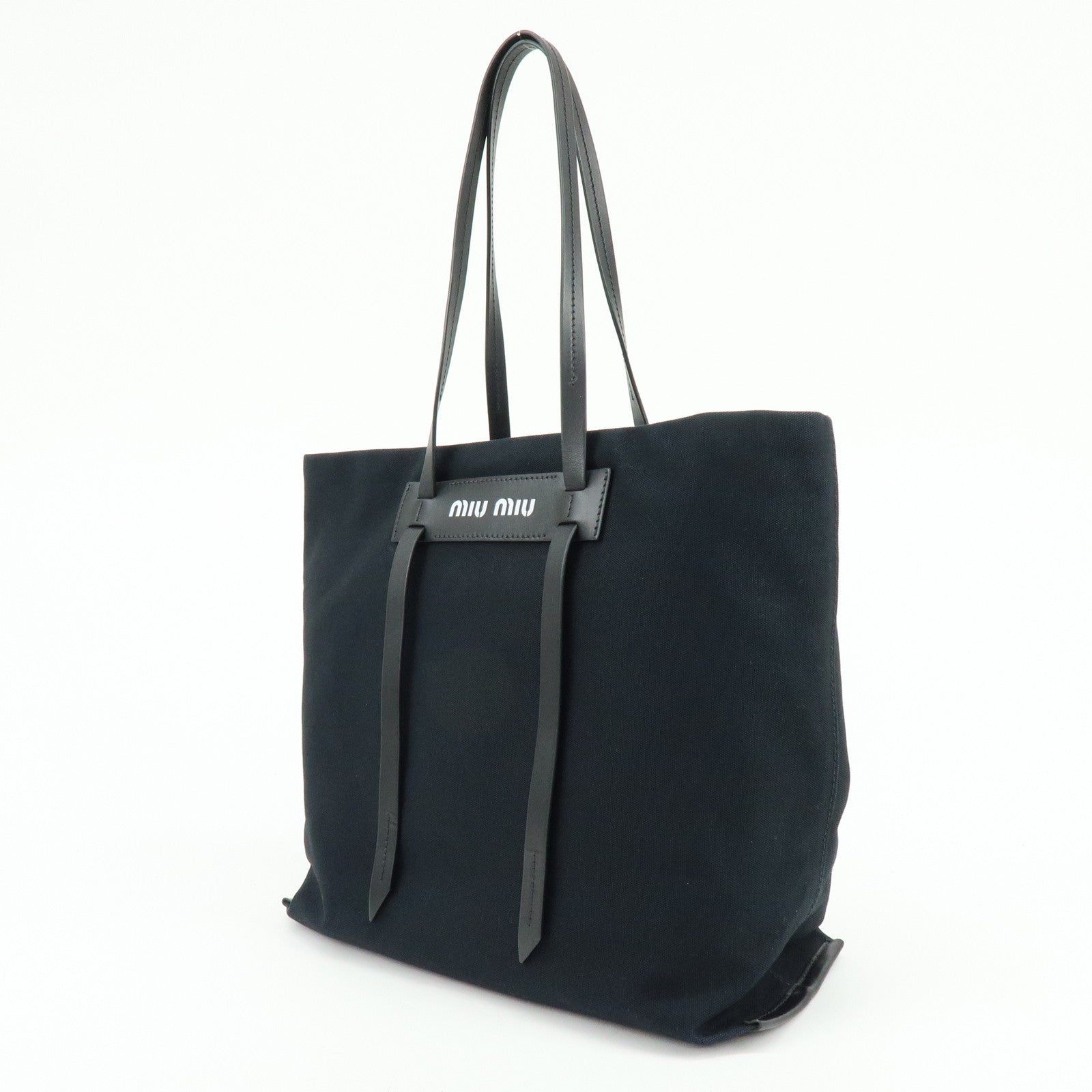 MIU MIU Canvas Leather Tote Bag Hand Bag Shoulder Bag Black