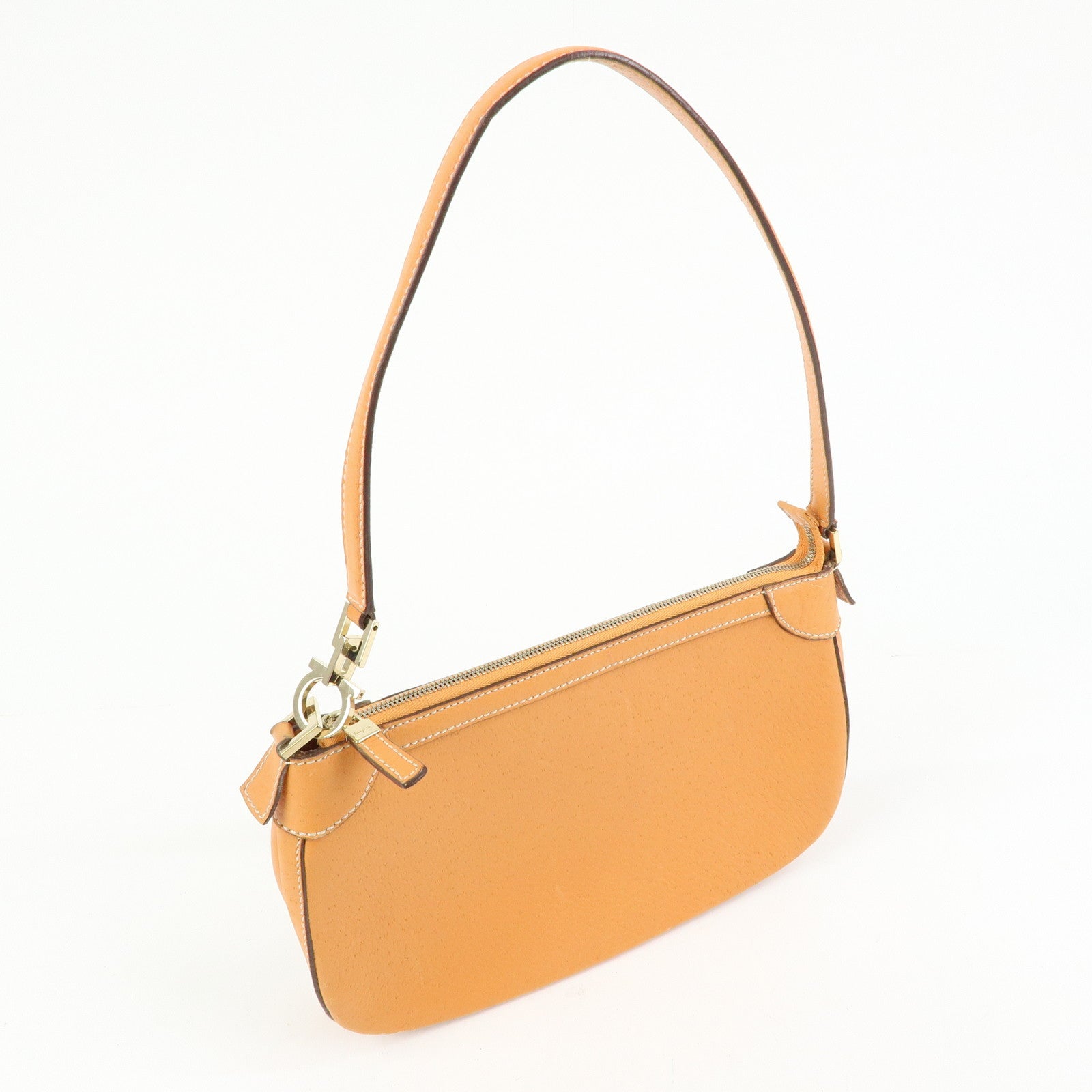 Ferragamo Gancini Leather Hand Bag Shoulder Bag Orange
