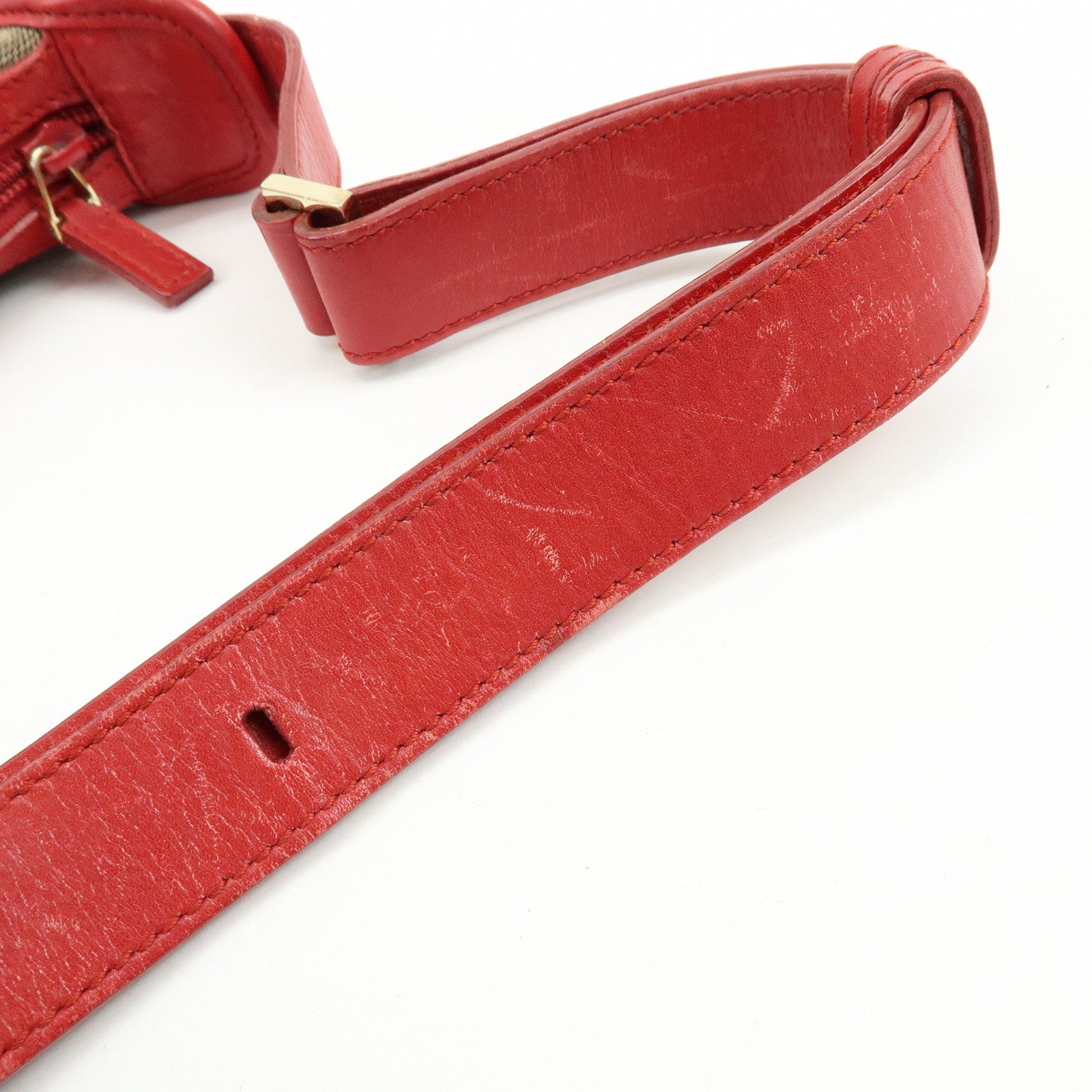 GUCCI GG Canvas Leather Shoulder Bag Beige Red 001・4206・001998