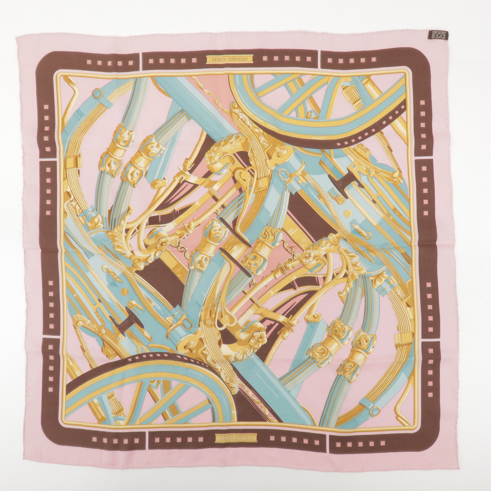 HERMES Carre 70 Silk 100% Scarf RYTHMES Pink Brown