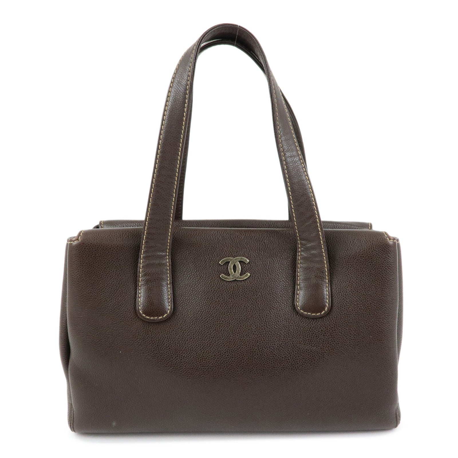 CHANEL COCO Mark Caviarskin Tote Bag Hand Bag Shoulder Bag Brown