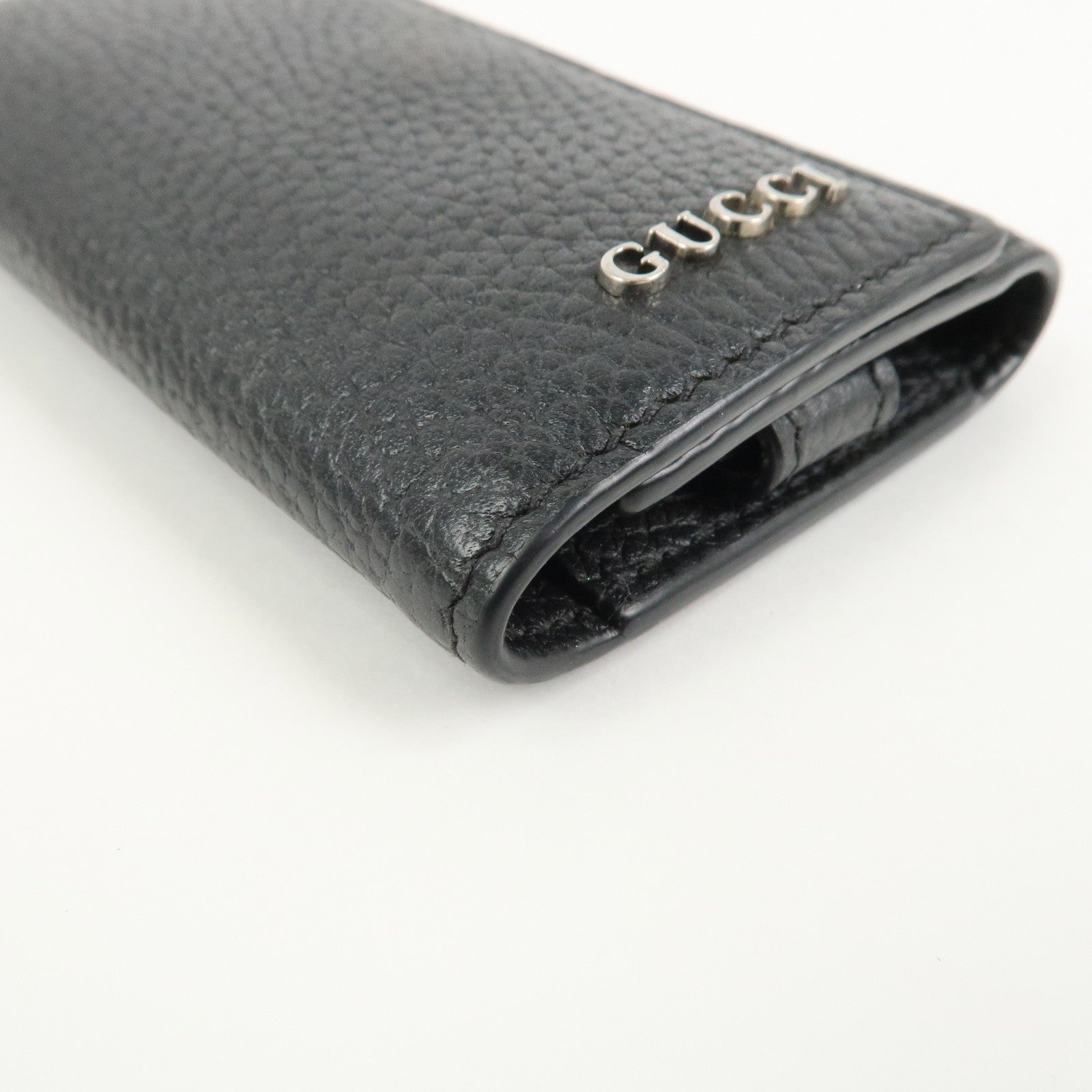 GUCCI Logo Leather 6 Rings Key Case Key Holder Black 771156