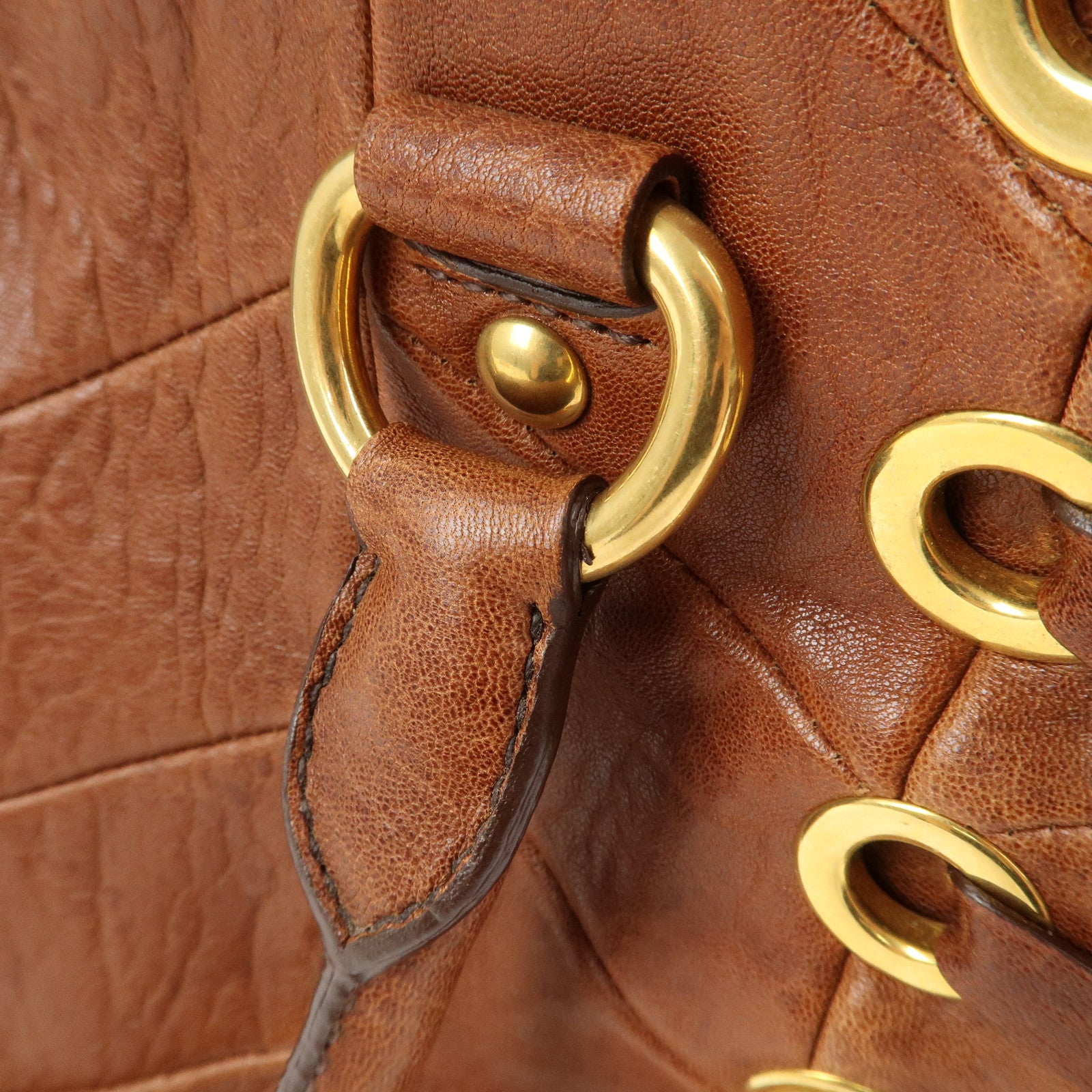 MIU MIU Logo Leather 2Way Bag Hand Bag Shoulder Bag Brown