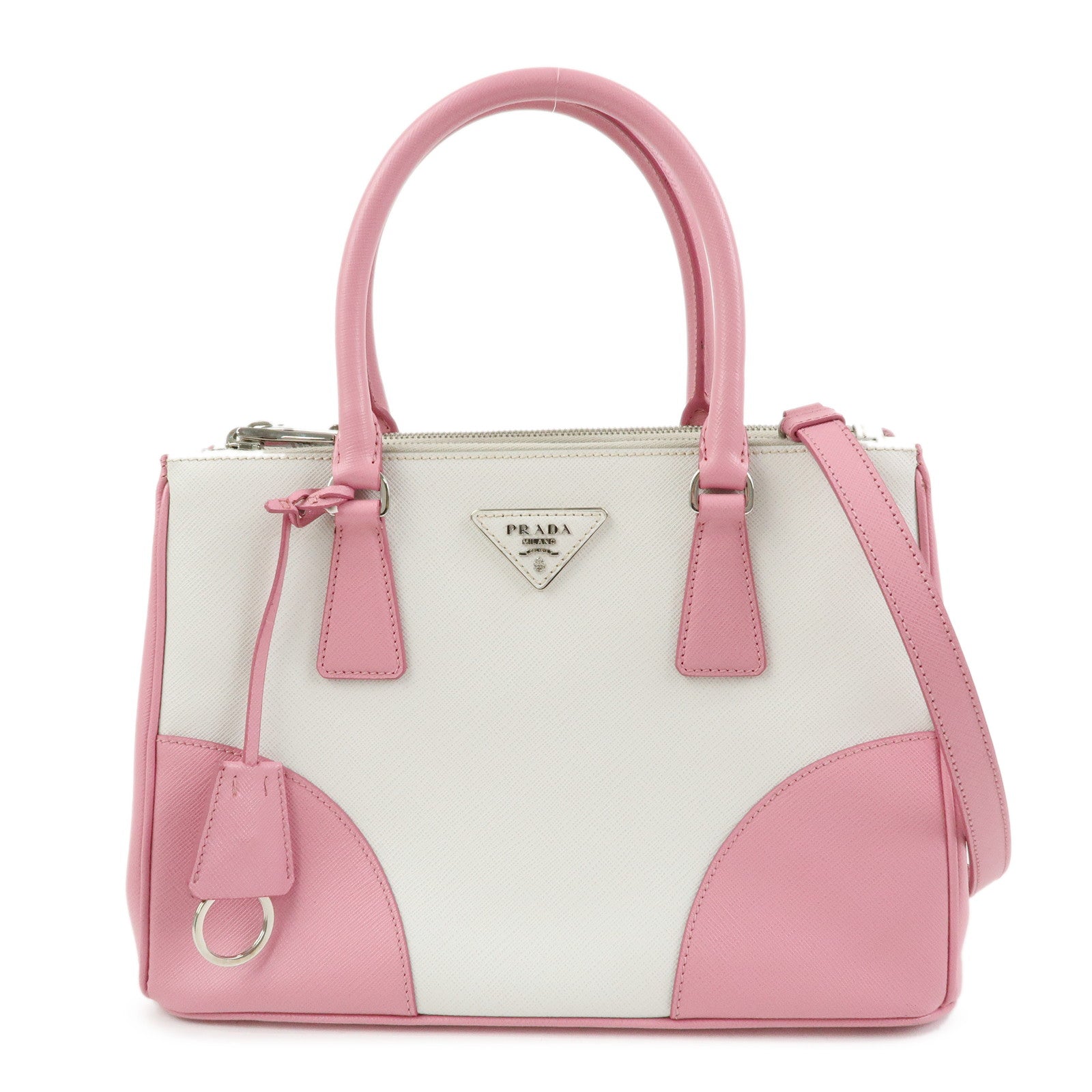 PRADA Triangle Logo Galleria Saffiano Leather 2Way Hand Bag B2863K Auth Used F/S