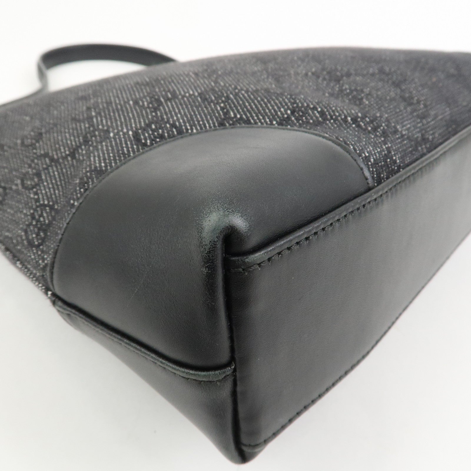 GUCCI Logo GG Canvas Leather Shoulder Bag Hand Bag Black 143745