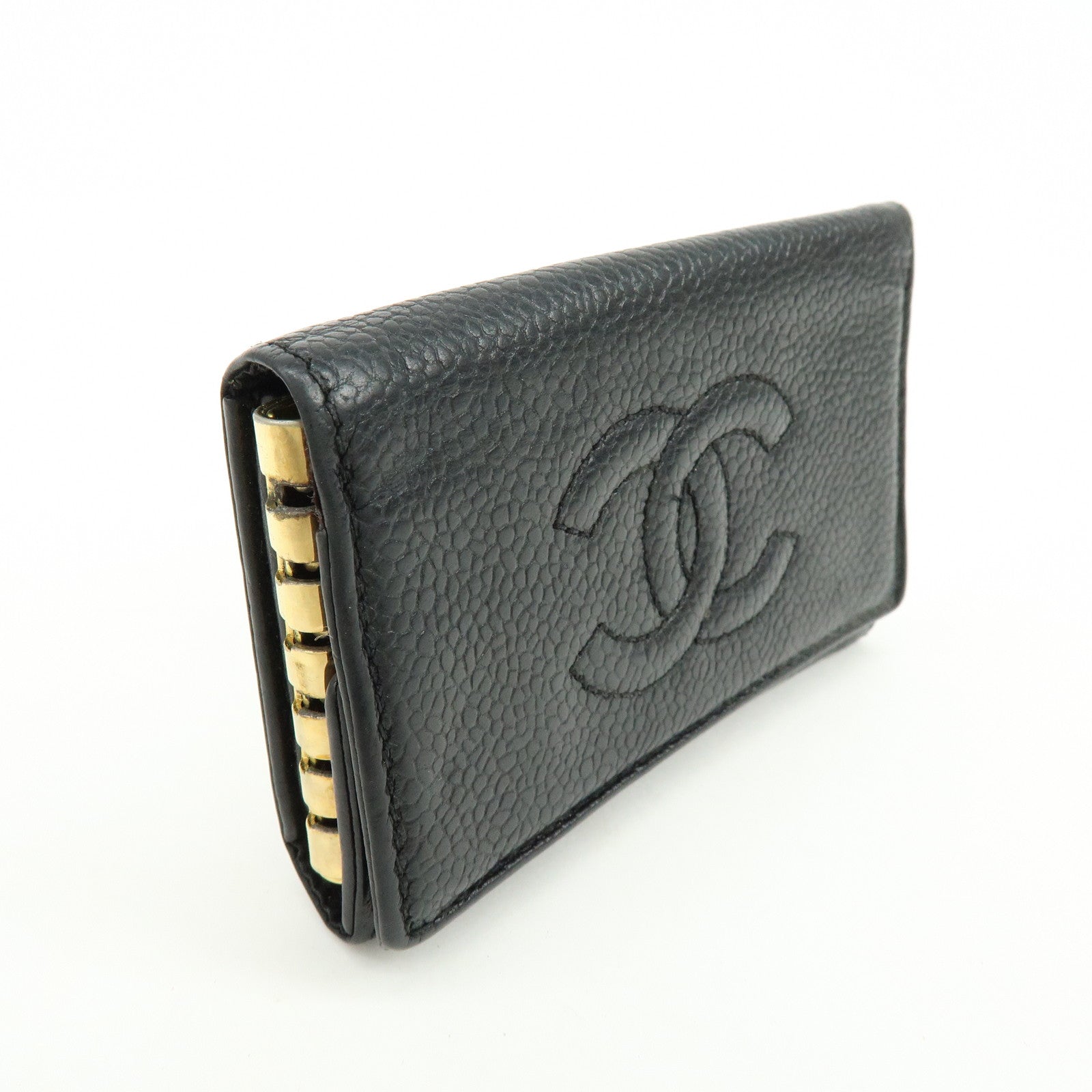 CHANEL COCO Mark Caviarskin 6Rings Key Case Key Holder Black A13502