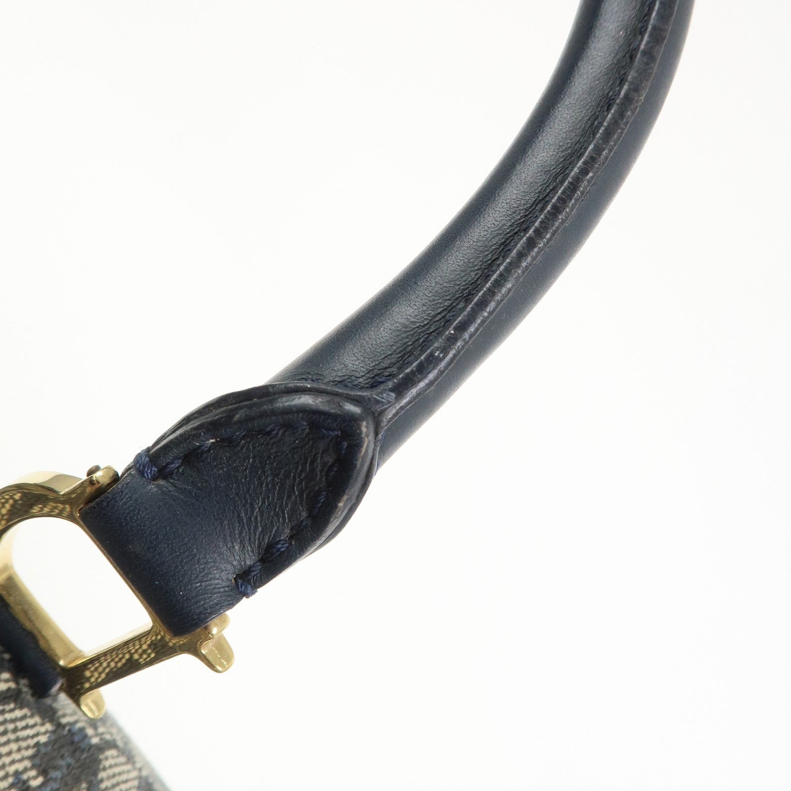 Christian Dior Trotter Jacquard Canvas Leather Boston Hand Bag Navy