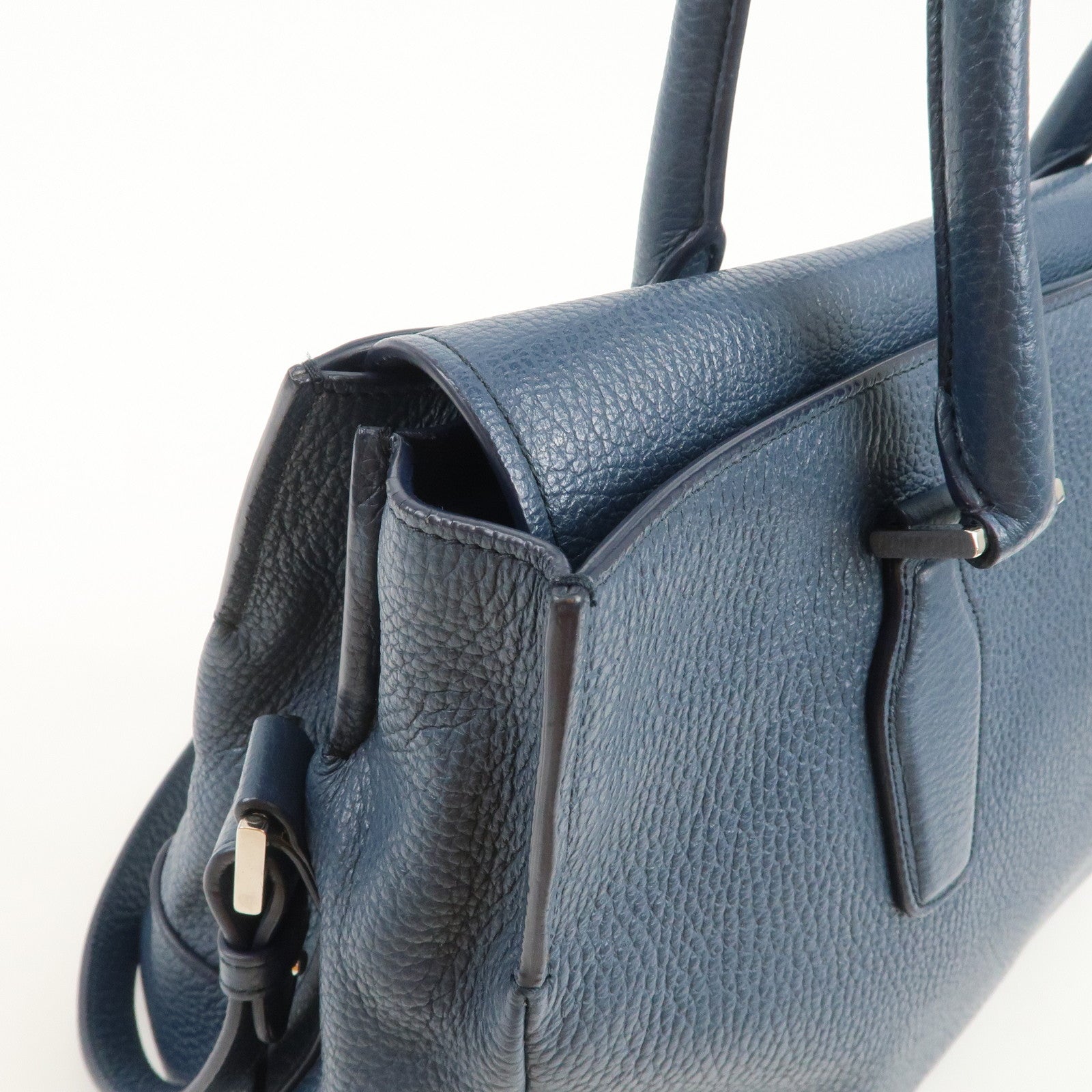 JIL SANDER Logo Leather 2WAY Bag Hand Bag Shoulder Bag Navy