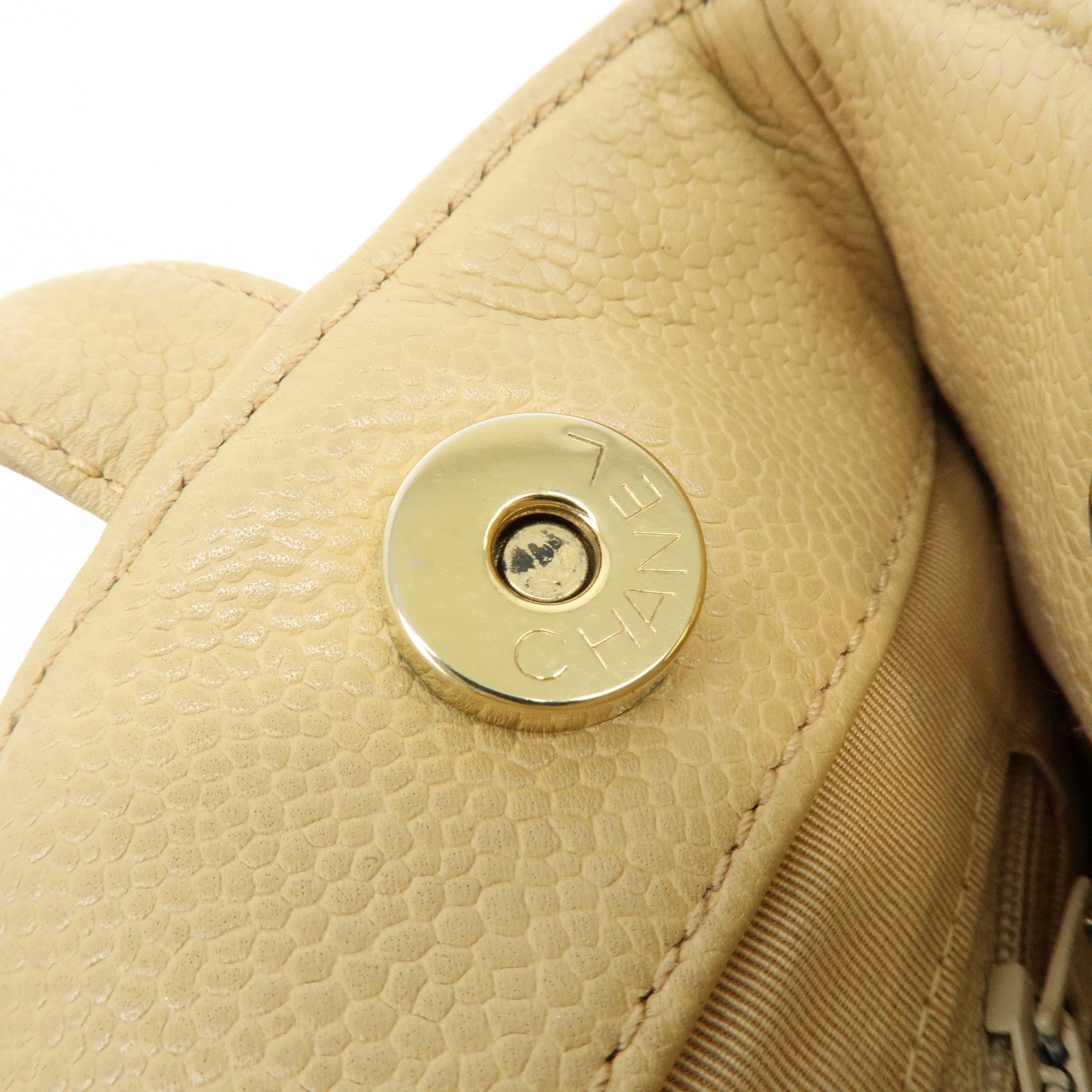 CHANEL COCO Mark Caviarskin Tote Bag Shoulder Bag Hand Bag Beige