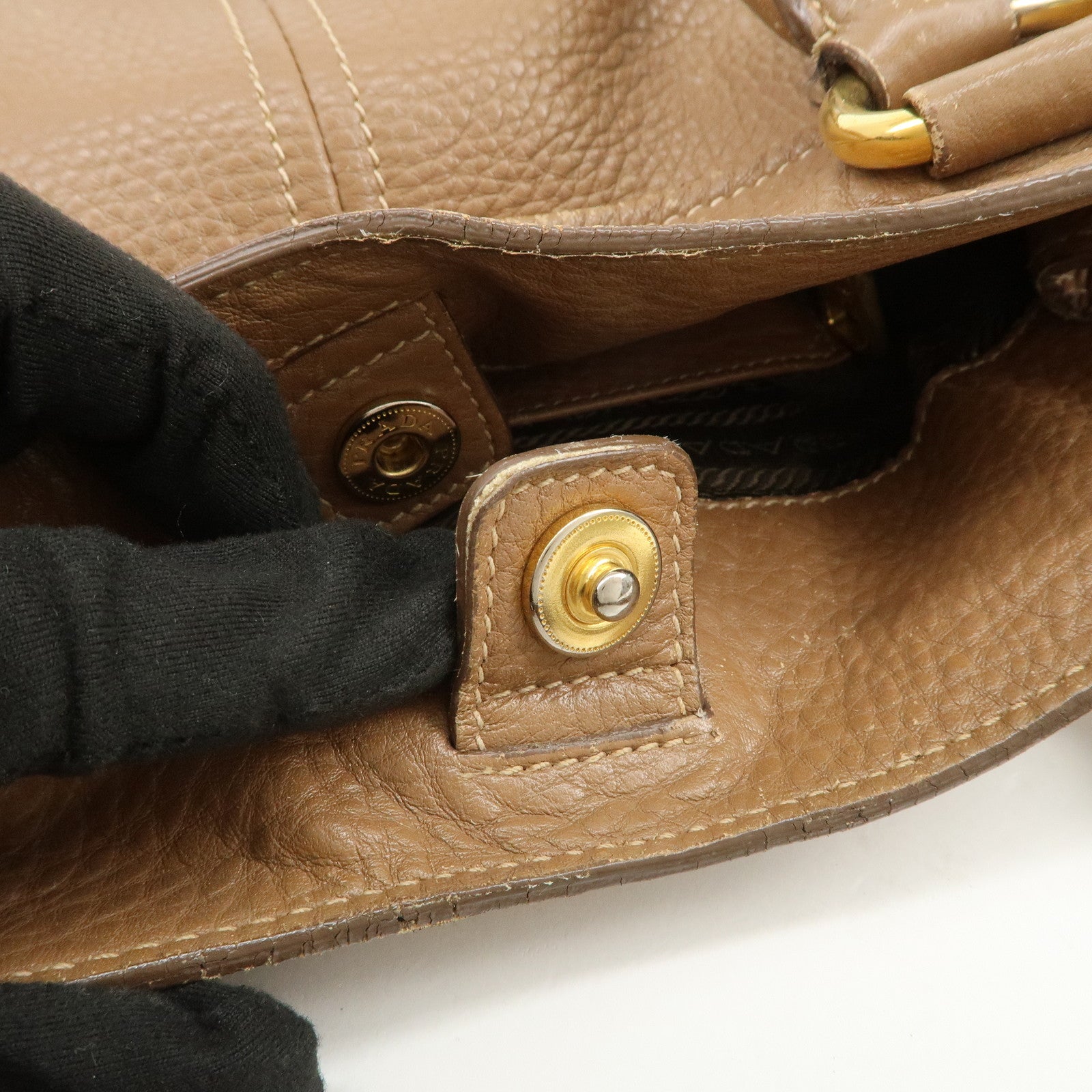 PRADA Calf Leather 2Way Bag Hand Bag Shoulder Bag Brown