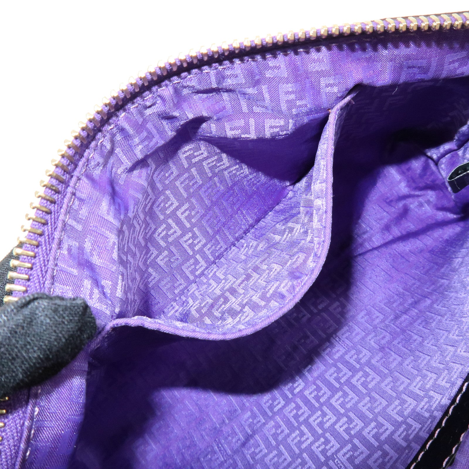 FENDI Zucca Print PVC Chain Accessory Pouch Brown Purple 8BR592