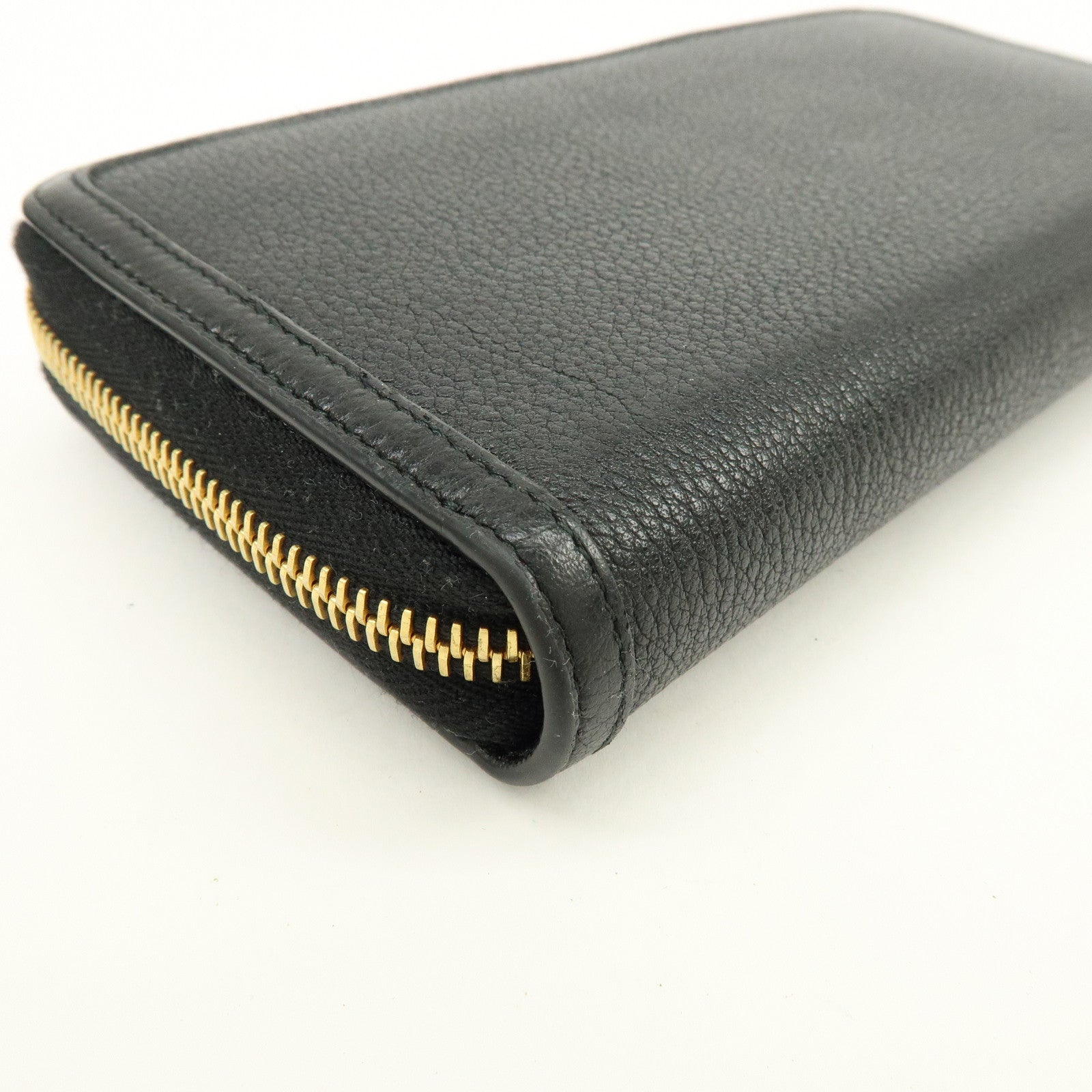 PRADA Ribbon Logo Leather Round Zippy Long Wallet Black