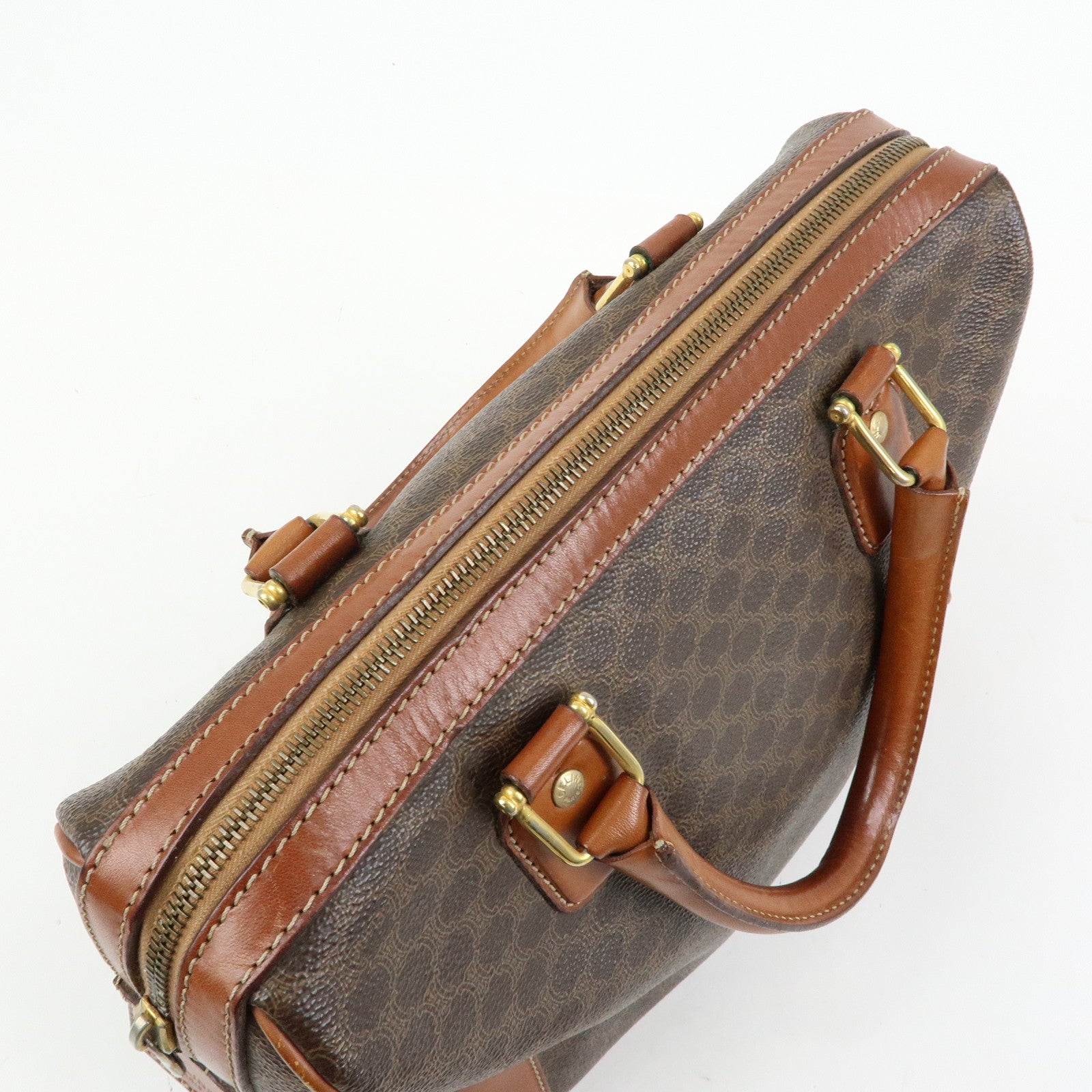 CELINE Macadam PVC Leather Hand Bag Boston Bag Brown