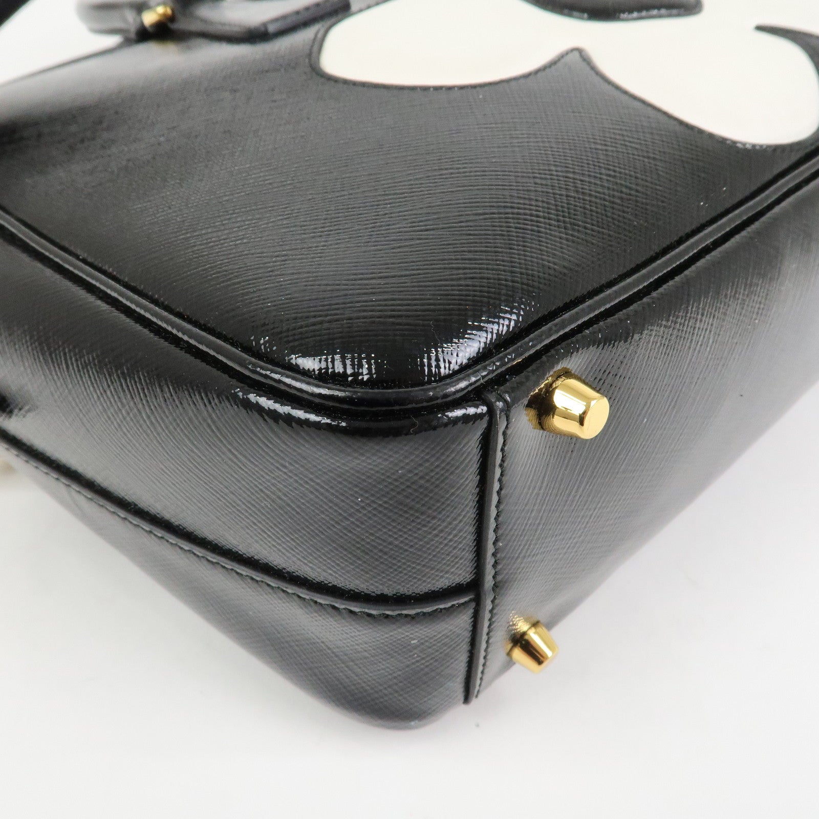 PRADA Flower Saffiano Leather 2Way Bag Hand Bag Black BL095M