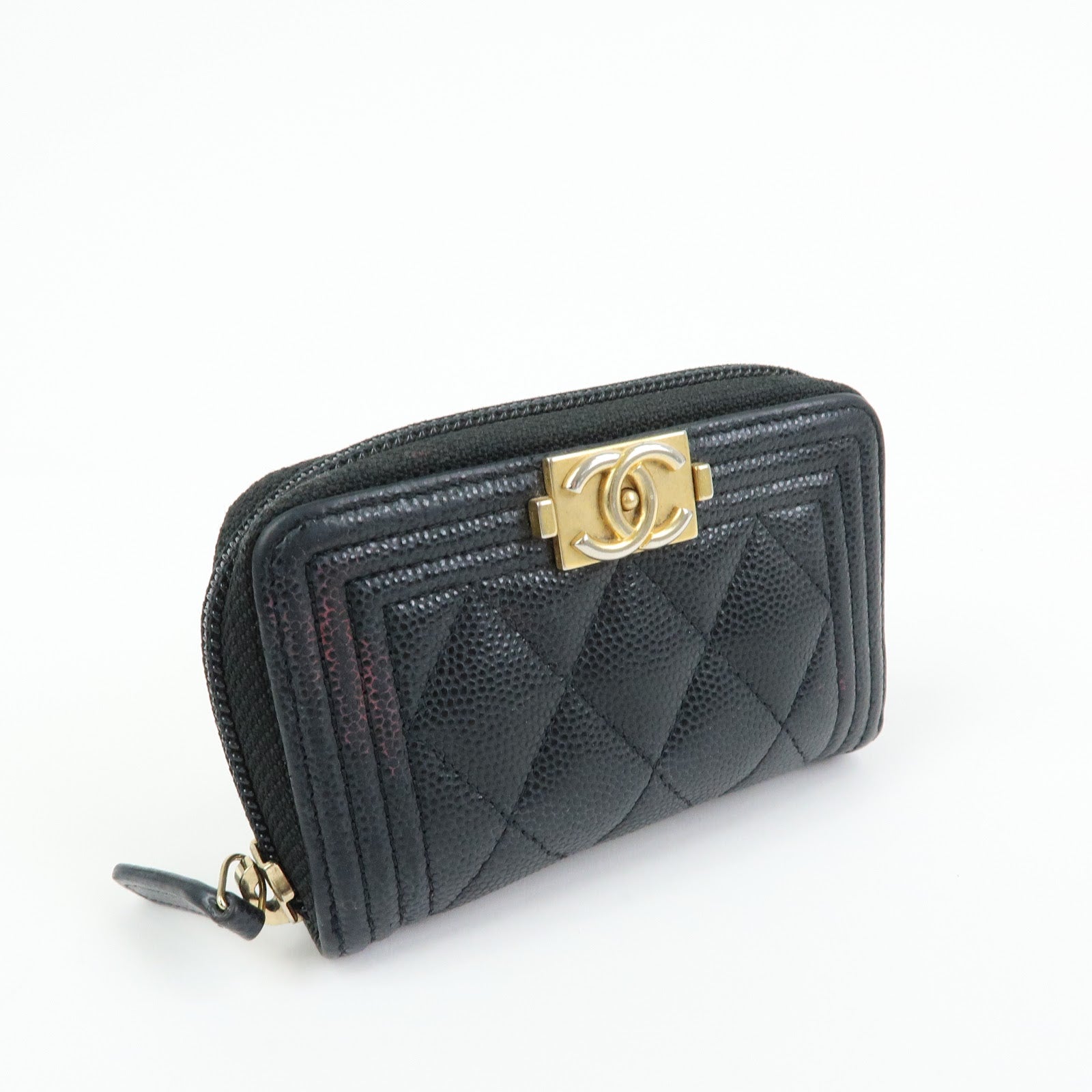 CHANEL Boy Chanel Matelasse Caviarskin Compact Wallet Black A80602