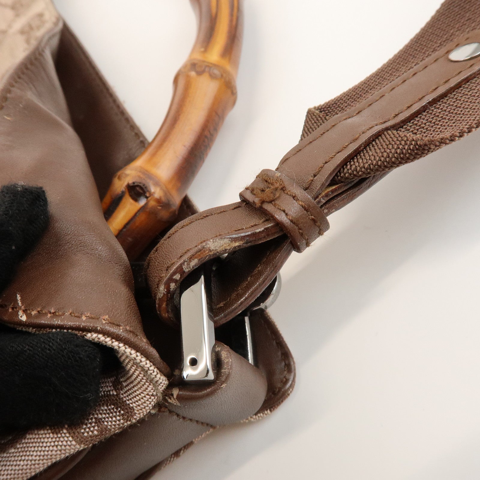 GUCCI Bamboo GG Canvas Leather 2Way Bag Brown 001・4095・001553