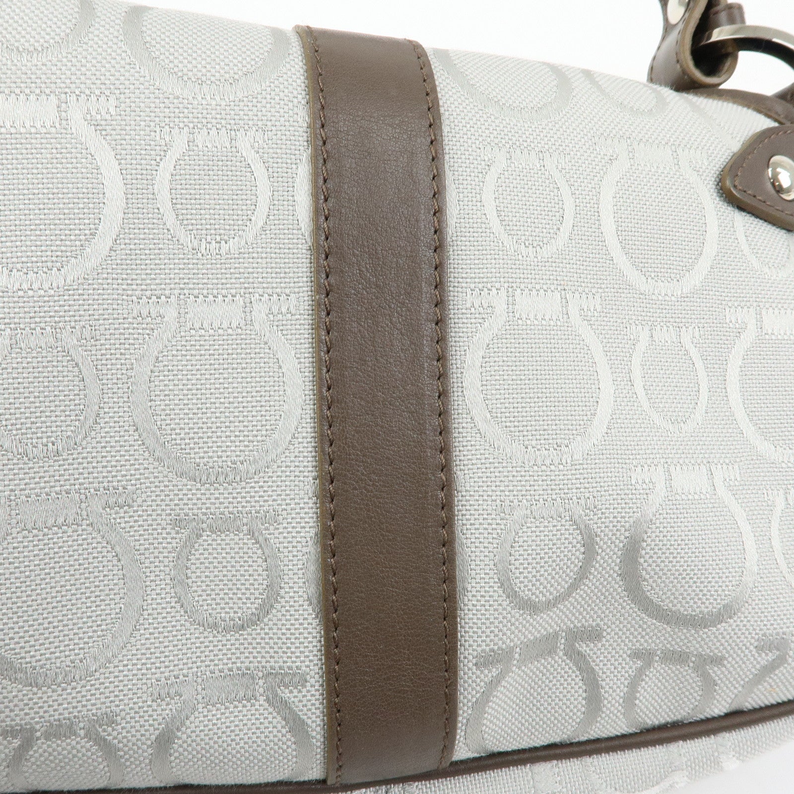 Ferragamo Gancini Canvas Leather Shoulder Bag Hand Bag Gray Brown