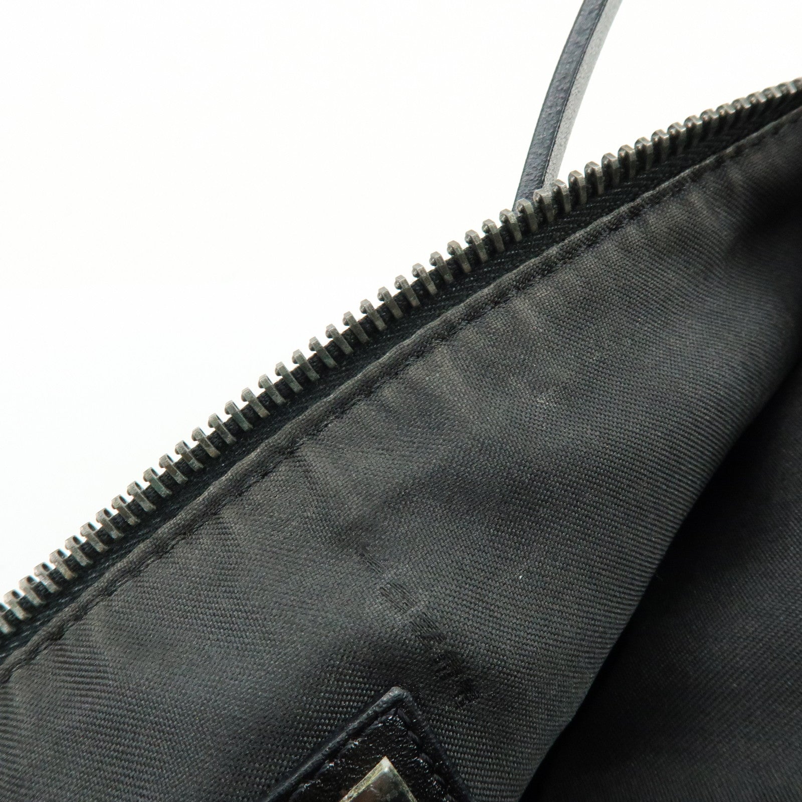 FENDI Zucchino Canvas Leather Shoulder Bag Hand Bag Black