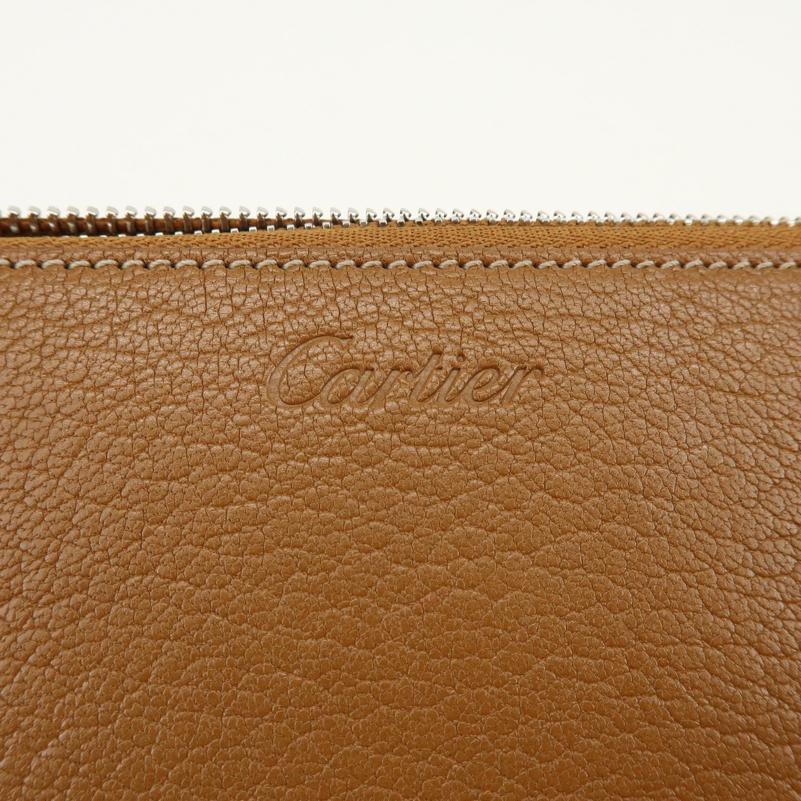 Cartier Leather Envelope Clutch Bag Pouch Brown