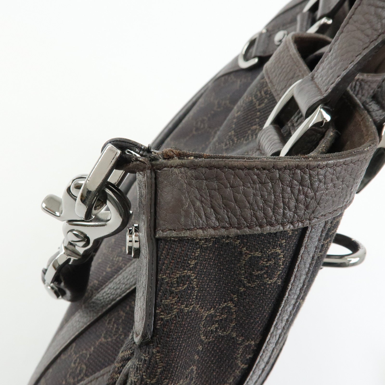 GUCCI GG Denim Leather 2Way Bag Shoulder Bag Dark Brown 268641