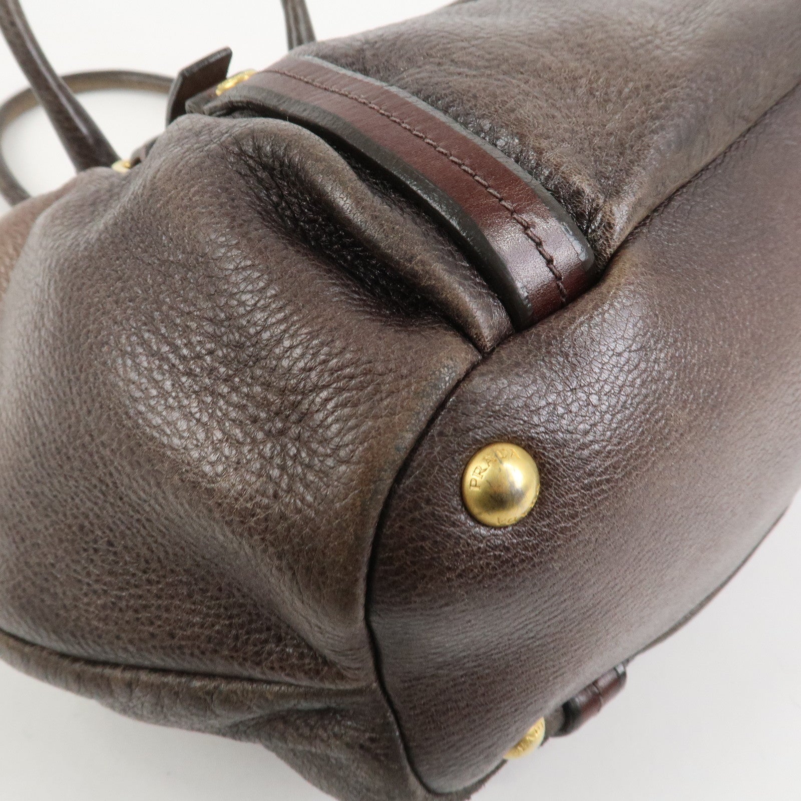 PRADA Leather 2Way Bag Hand Bag Shoulder Bag Brown