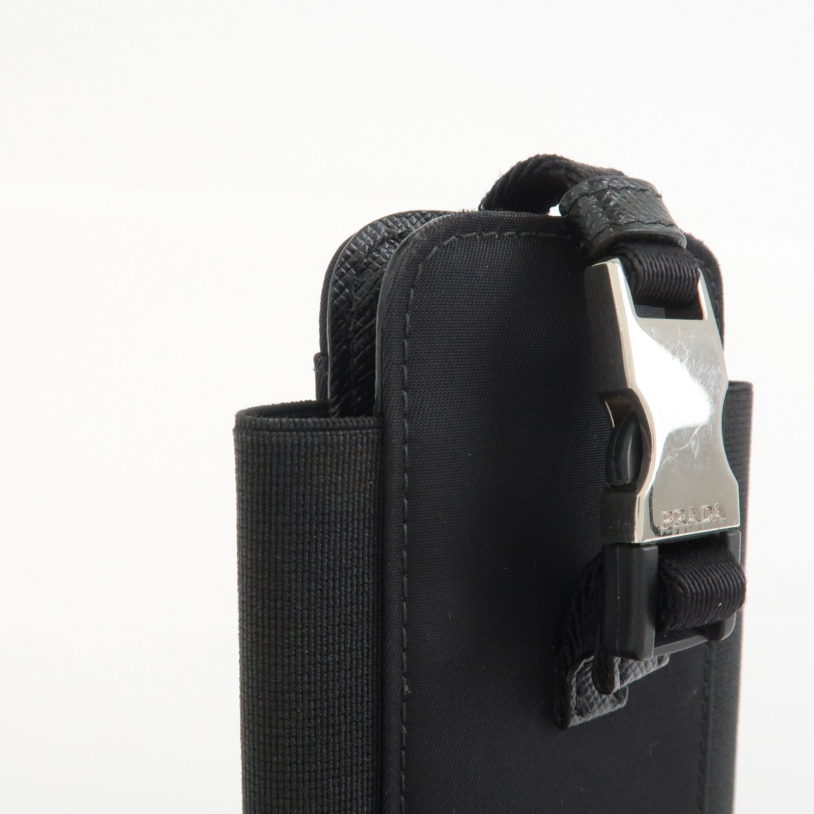 PRADA Triangle Logo Nylon Leather Phone Case Black 1ZT023