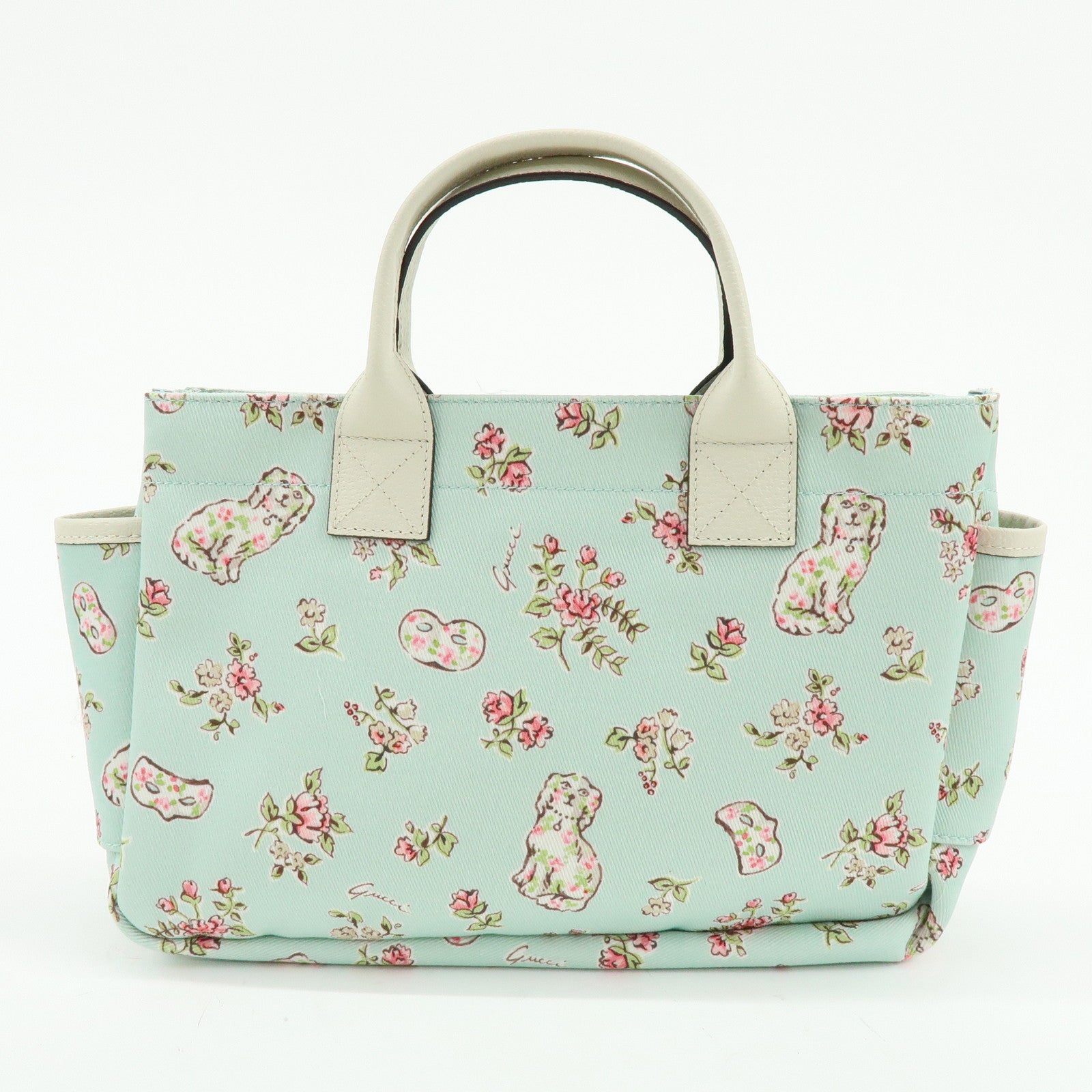 GUCCI Children's Canvas Tote Bag Flower Light Blue Ivory 628159