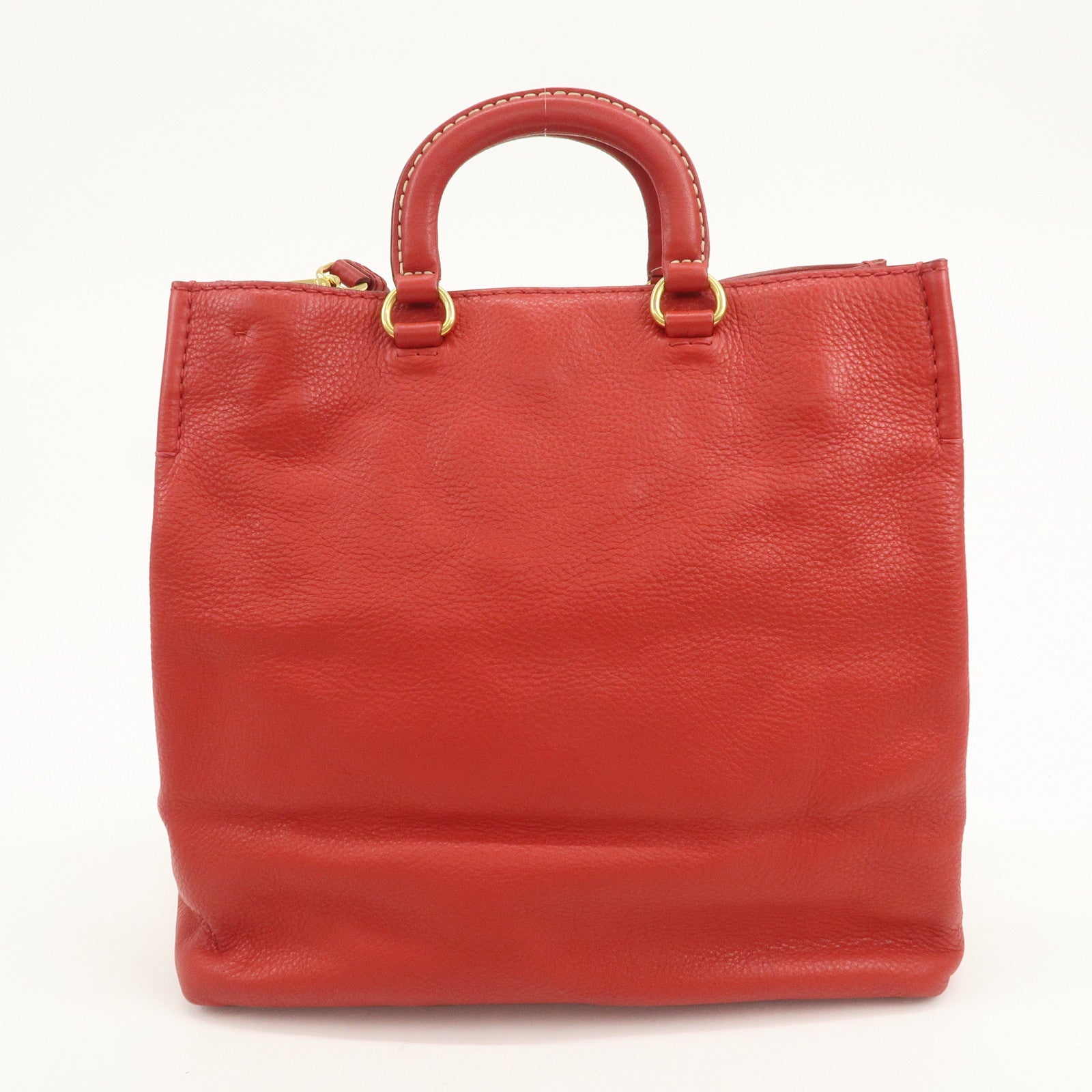 PRADA Vitello Daino Leather 2Way Tote Bag Shoulder Bag Red BR4617