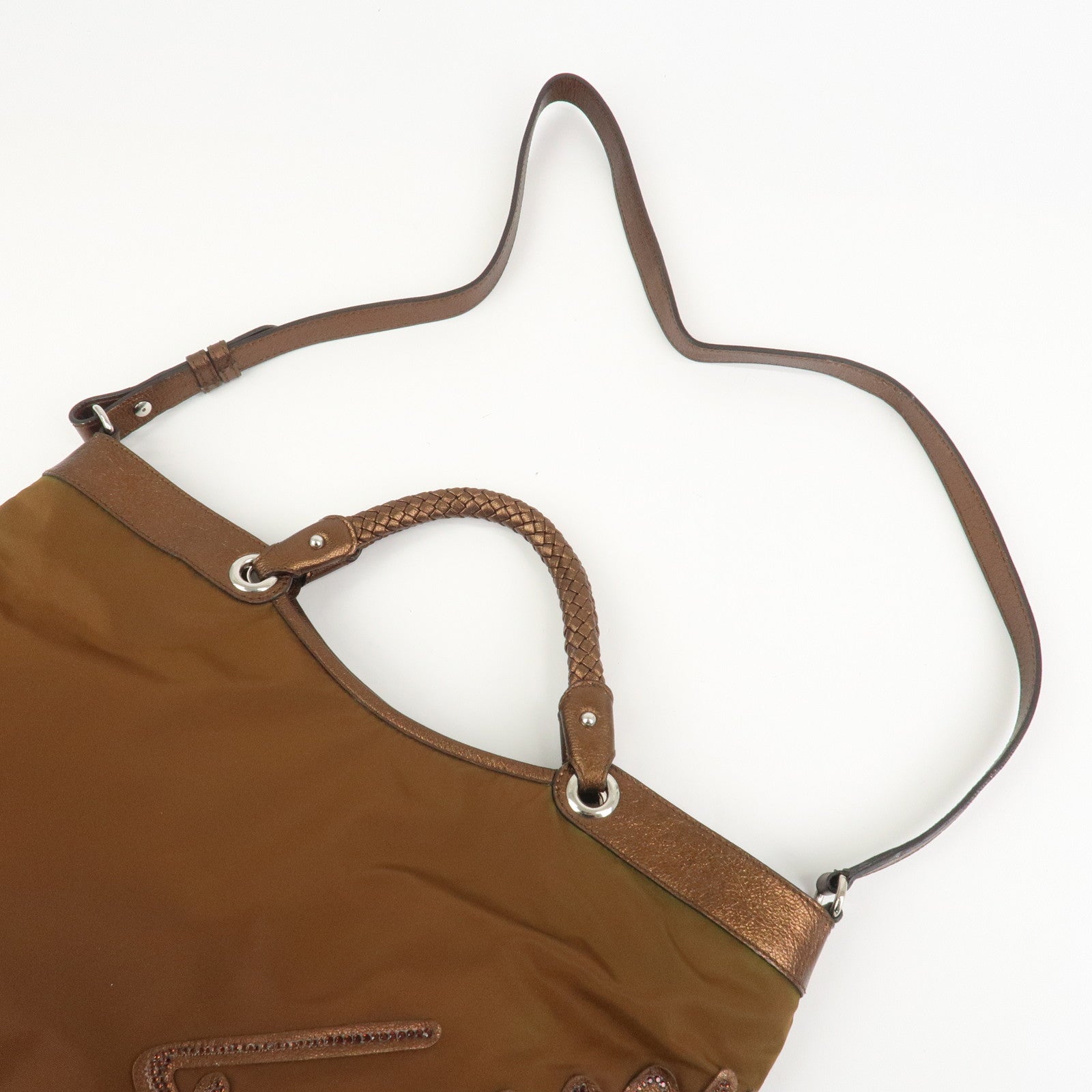 Ferragamo Nylon 2Way Bag Hand Bag Shoulder Bag Brown AU-21 C094