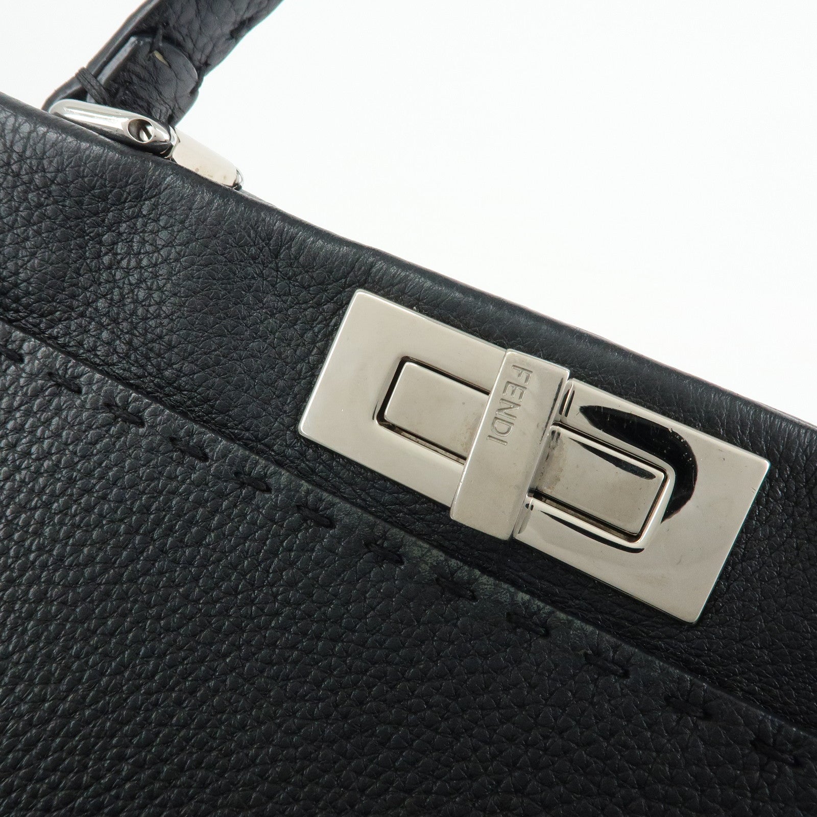 FENDI Peekaboo Selleria Leather 2Way Hand Shoulder Bag Black 8BN290