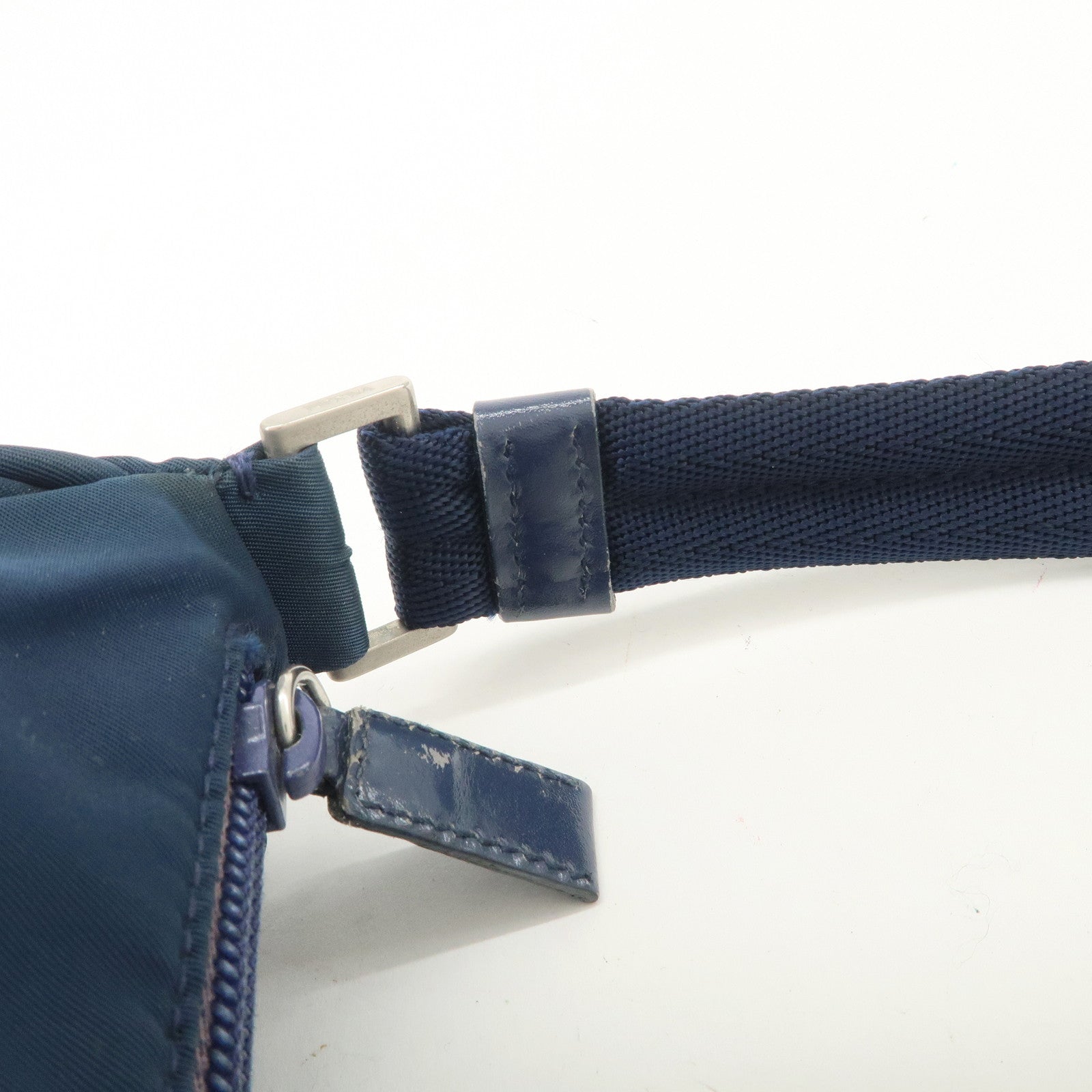 PRADA Triangle Logo Nylon Leather Shoulder Bag Crossbody Bag Navy