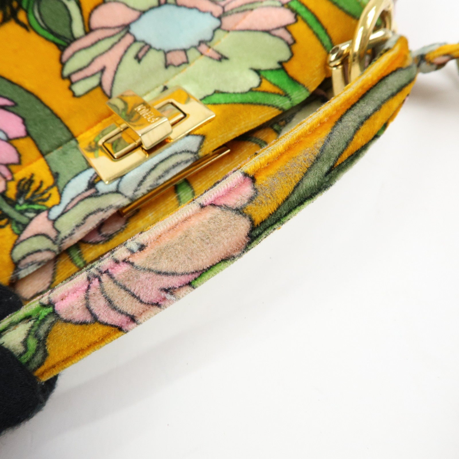 FENDI Peekaboo Mini Velour 2Way Hand Bag Flower Motif Orange 8BN244