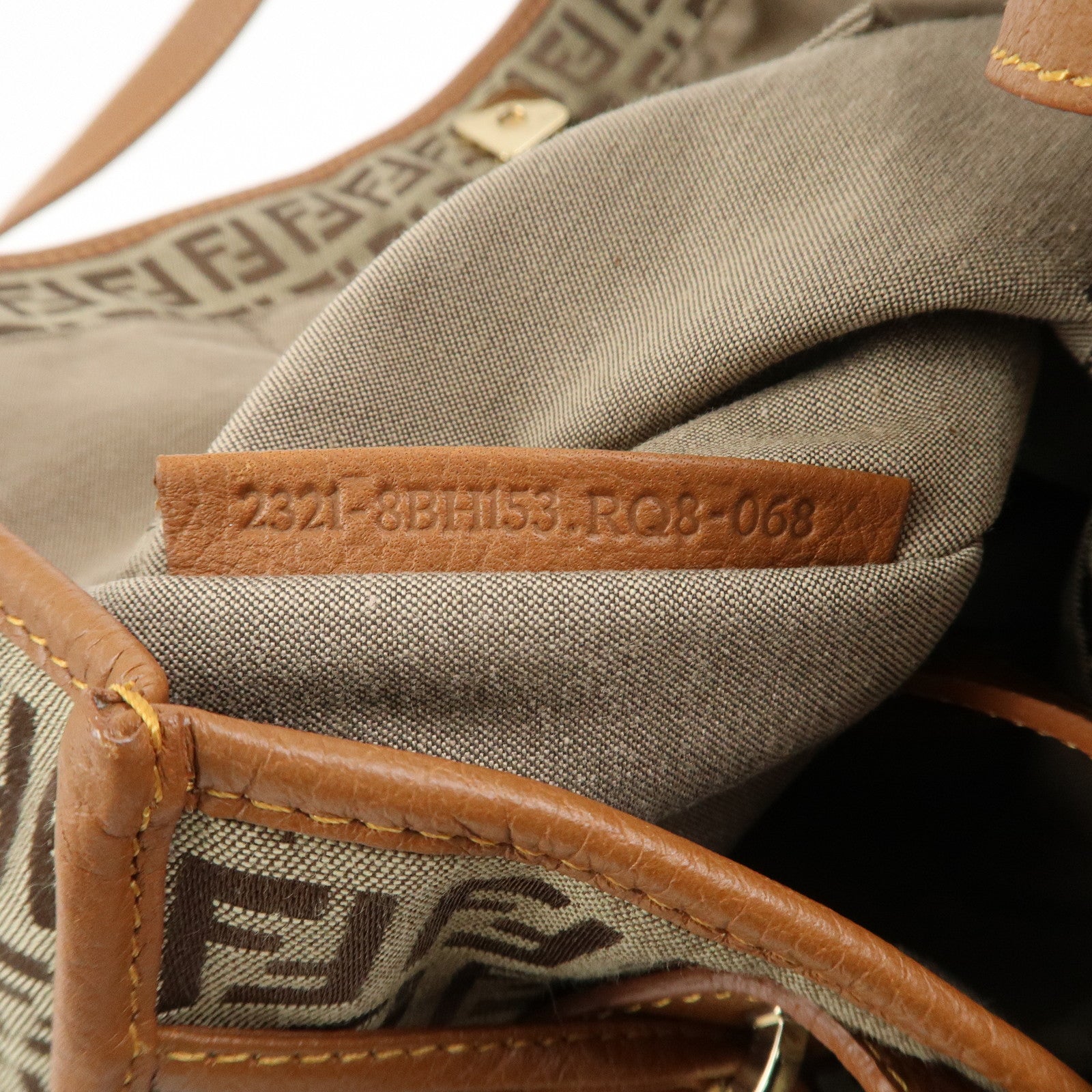 FENDI Zuccino Canvas Leather Tote Bag Hand Bag Brown 8BH153