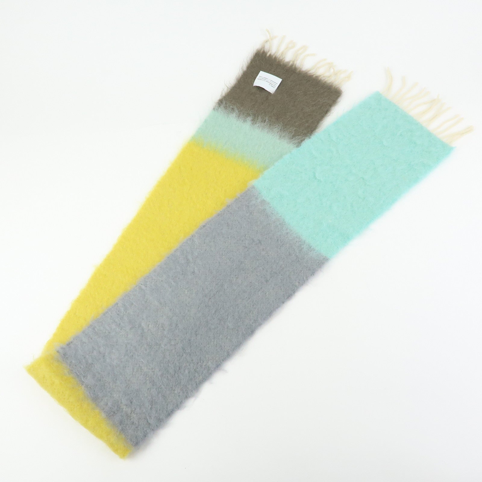 LOEWE Anagram Wool Mohair Nylon Scarf Shawl Yellow Gray Light Blue