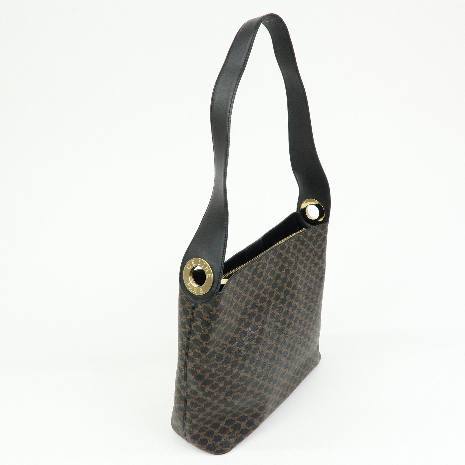 CELINE Macadam PVC Leather Shoulder Bag Black Brown