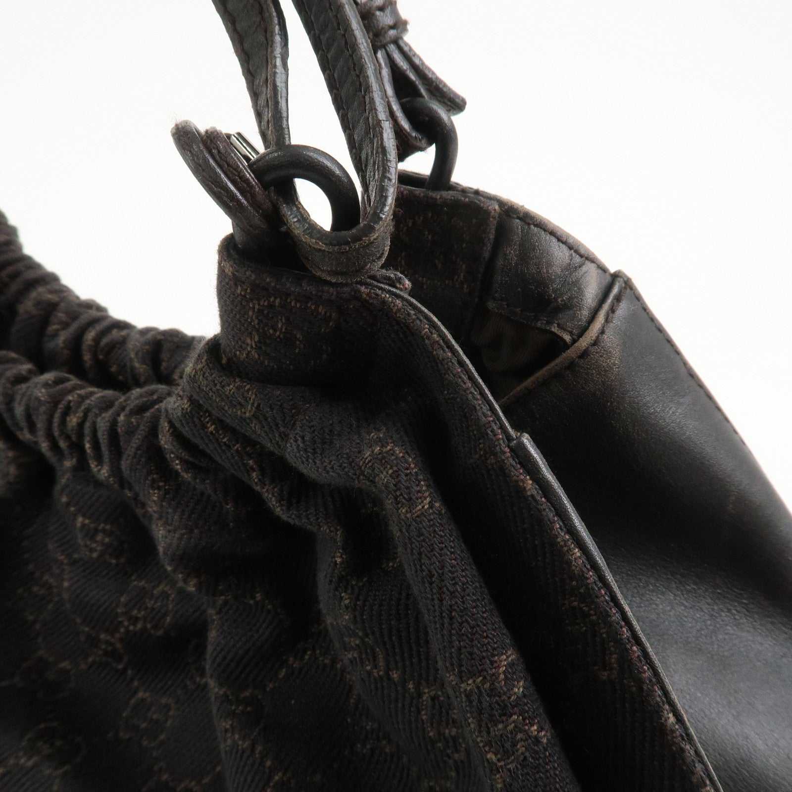 GUCCI GG Monogram Canvas Leather Tote Bag Hand Bag Brown 76554