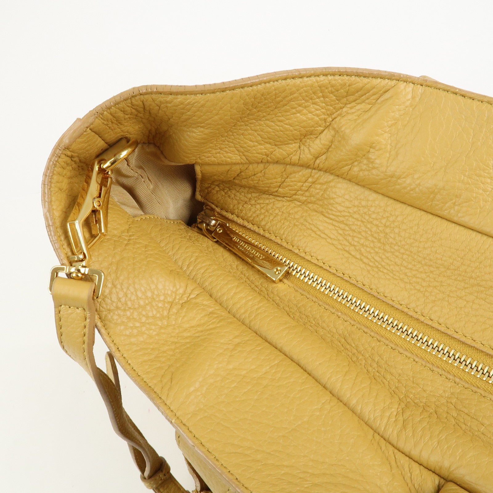 BURBERRY Logo Leather 2Way Bag Shoulder Hand Bag Mustard