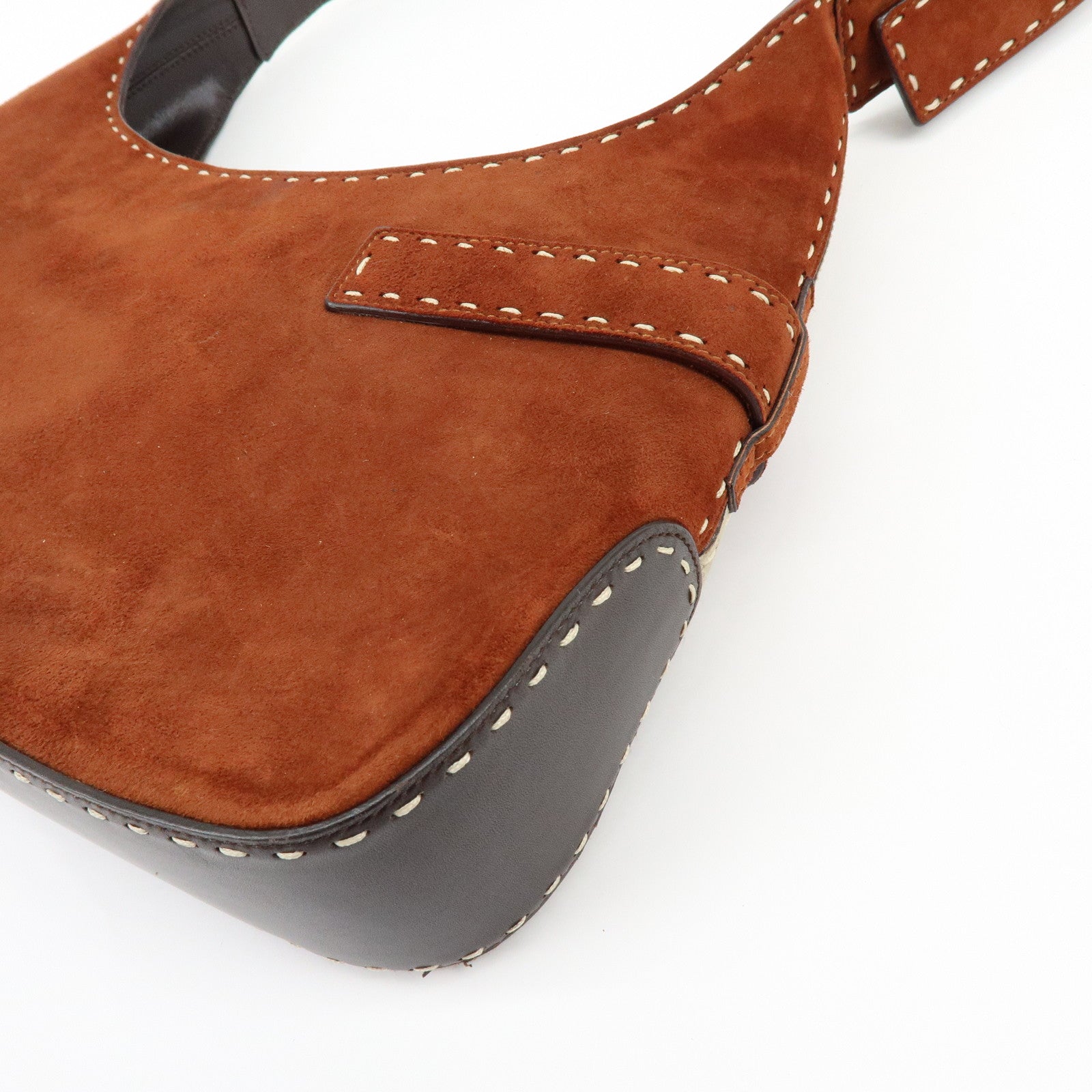 Ferragamo Gancini Suede Leather Shoulder Bag Hand Bag Brown Beige