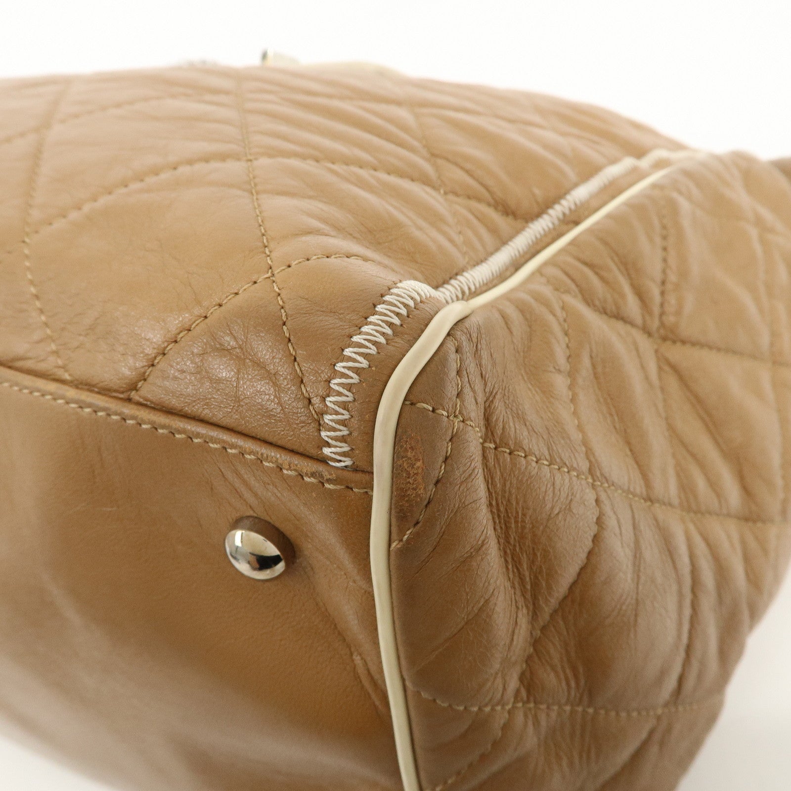 CHANEL East West Chain Shoulder Bag Hand Bag Tote Bag Brown