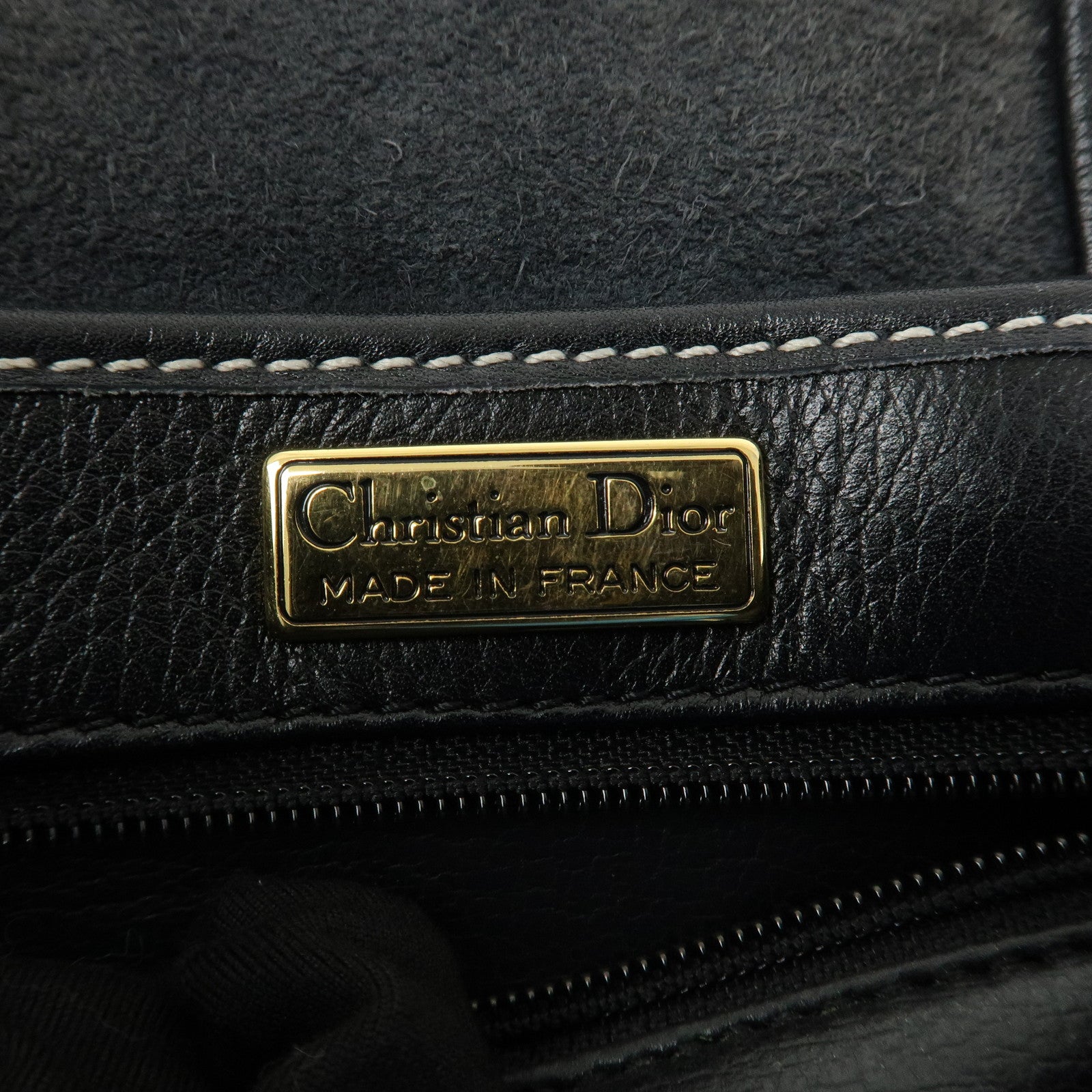 Christian Dior Leather CD Logo Drawstring Shoulder Bag Black Used