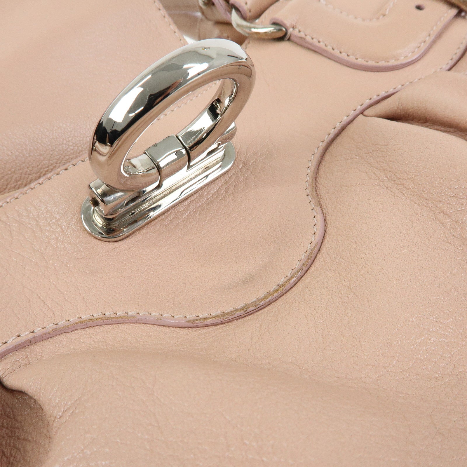 Ferragamo Gancini Leather Shoulder Bag Hand Bag Pink