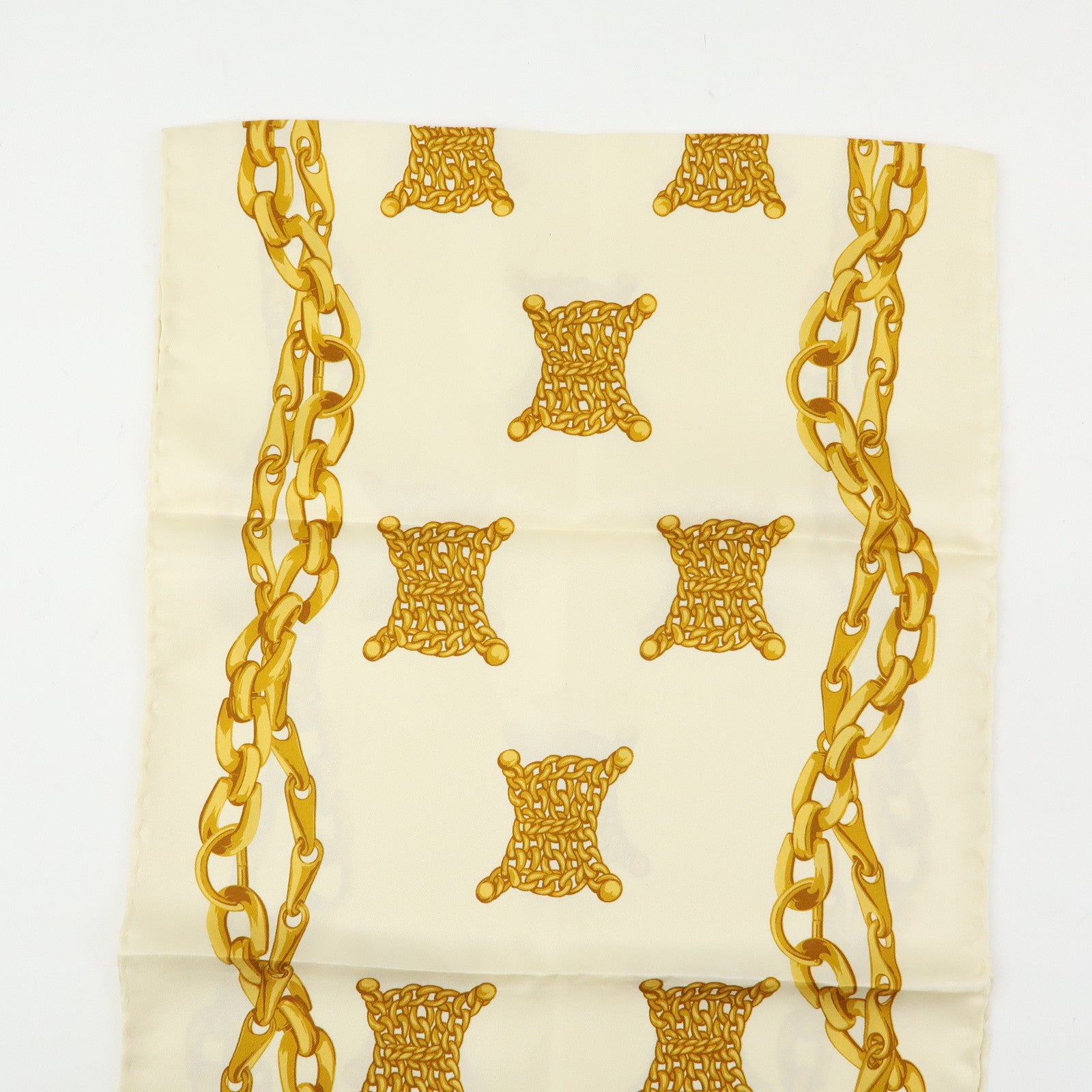 CELINE Macadam Chain Patten Silk 100% Scarf Ivory Gold