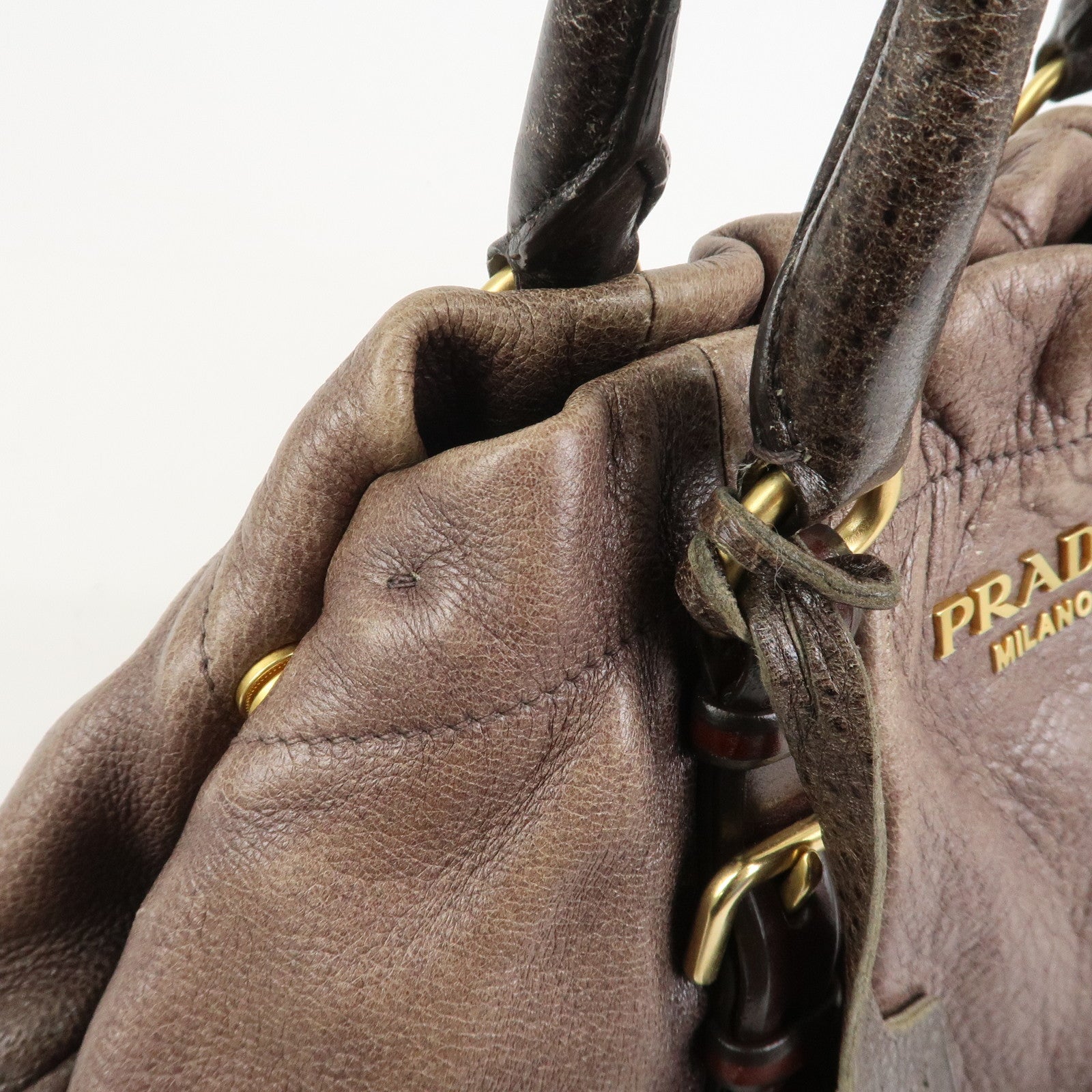 PRADA Leather 2Way Bag Hand Bag Shoulder Bag Brown