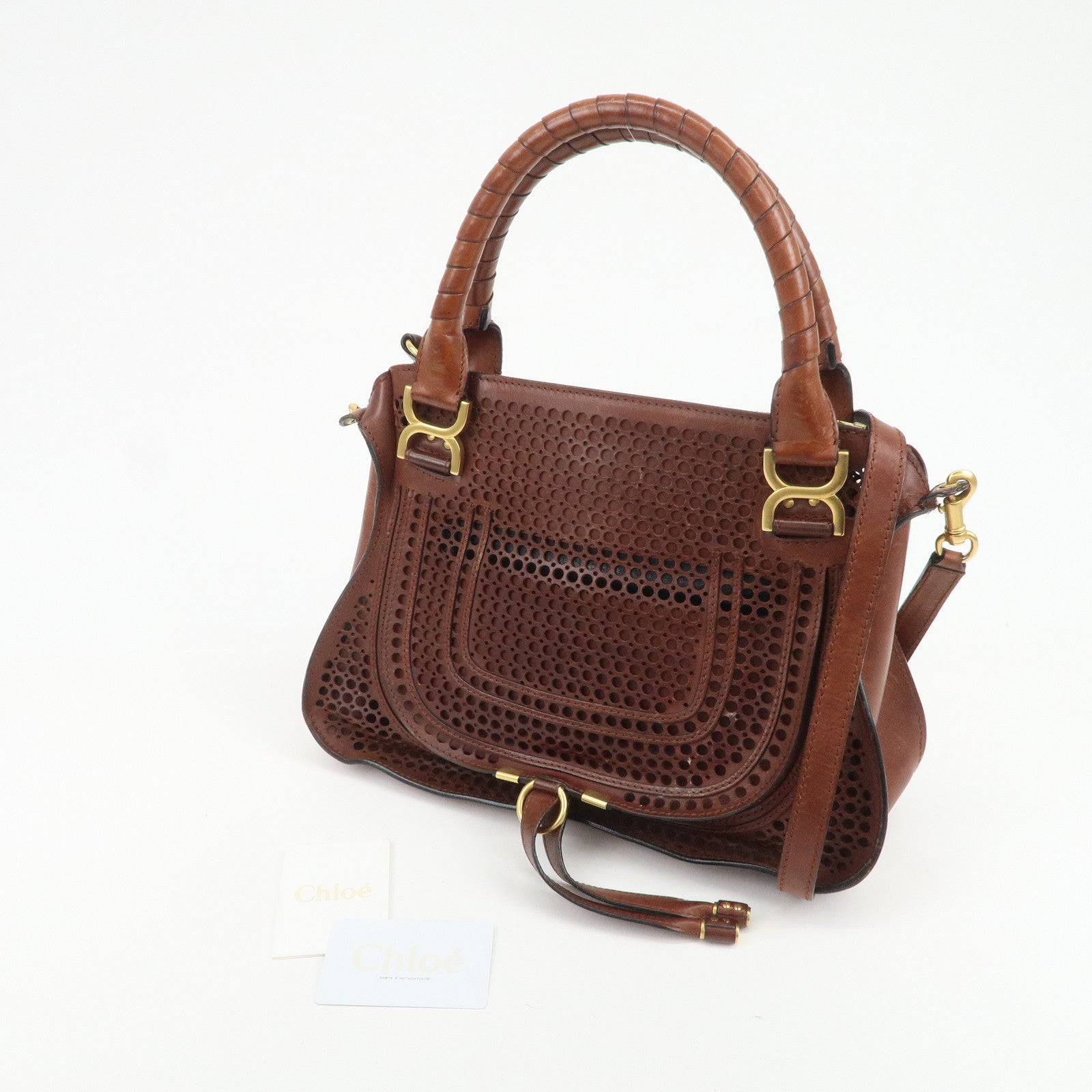 Chloe Marcie Leather 2WAY Bag Shoulder Bag Hand Bag Brown
