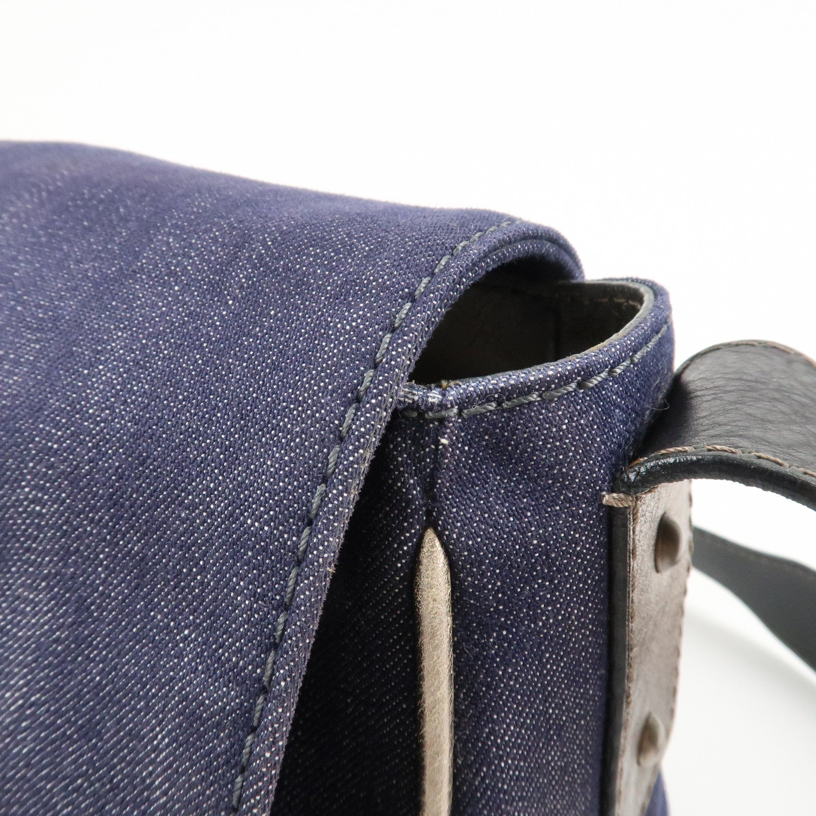 Chloe Denim Leather Shoulder Bag Crossbody Bag Indigo Blue Silver Used